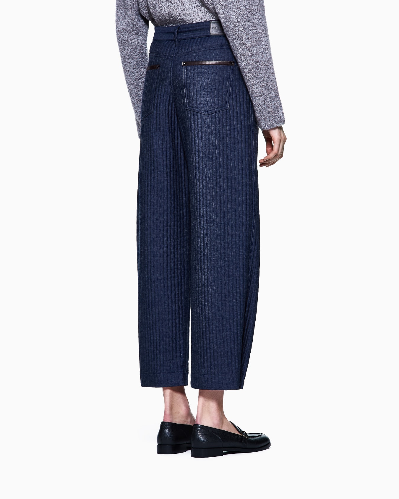 Denim Collection five-pocket trousers in viscose, cotton and silk with a quilted motif Slide 2