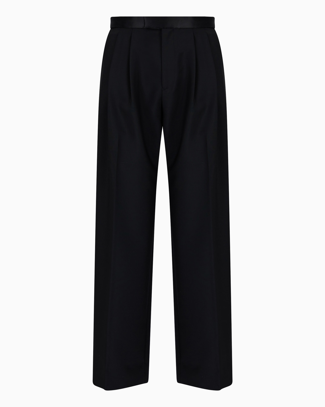 Pantaloni con pieghe godet in tela bi-stretch di lana vergine Slide 0