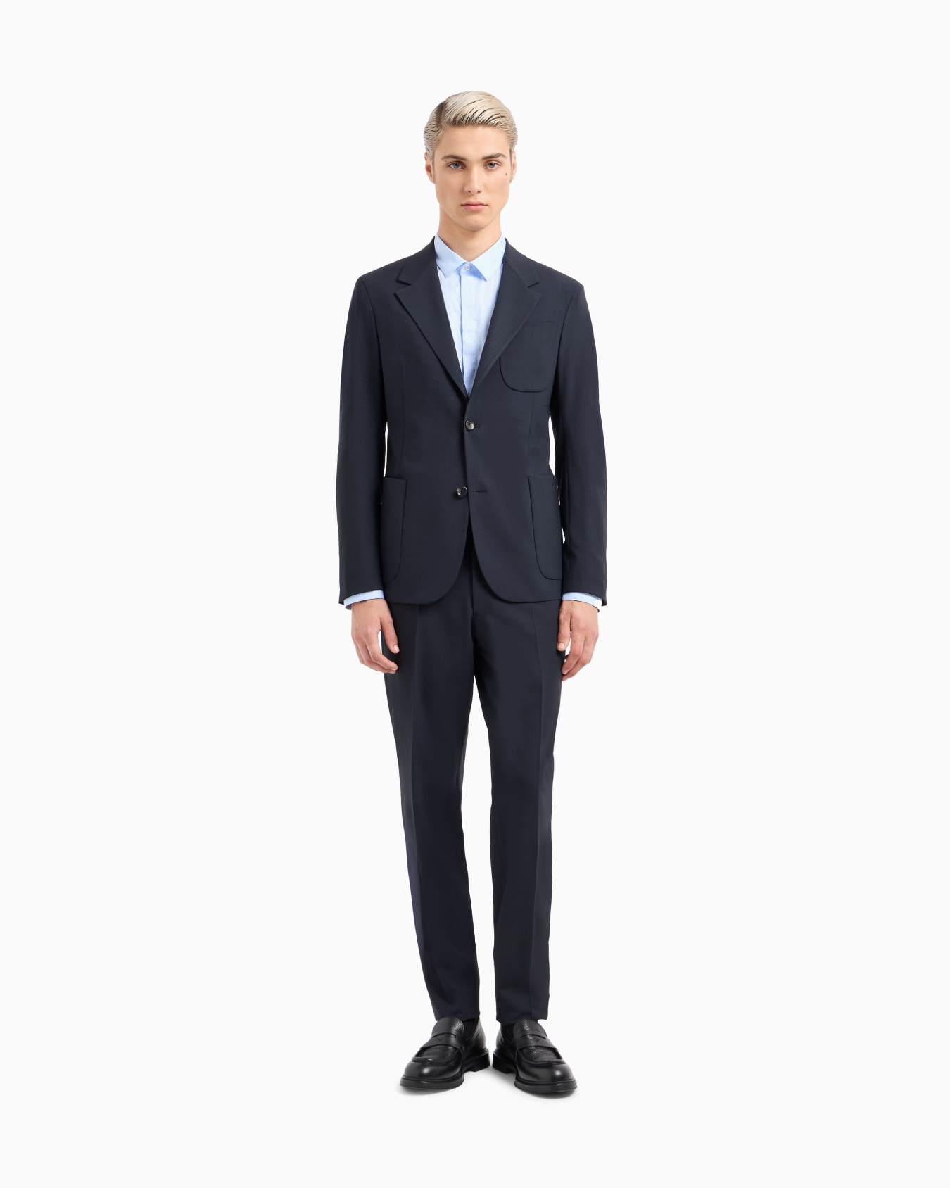 Single-breasted suit in virgin-wool two-way stretch canvas Slide 3