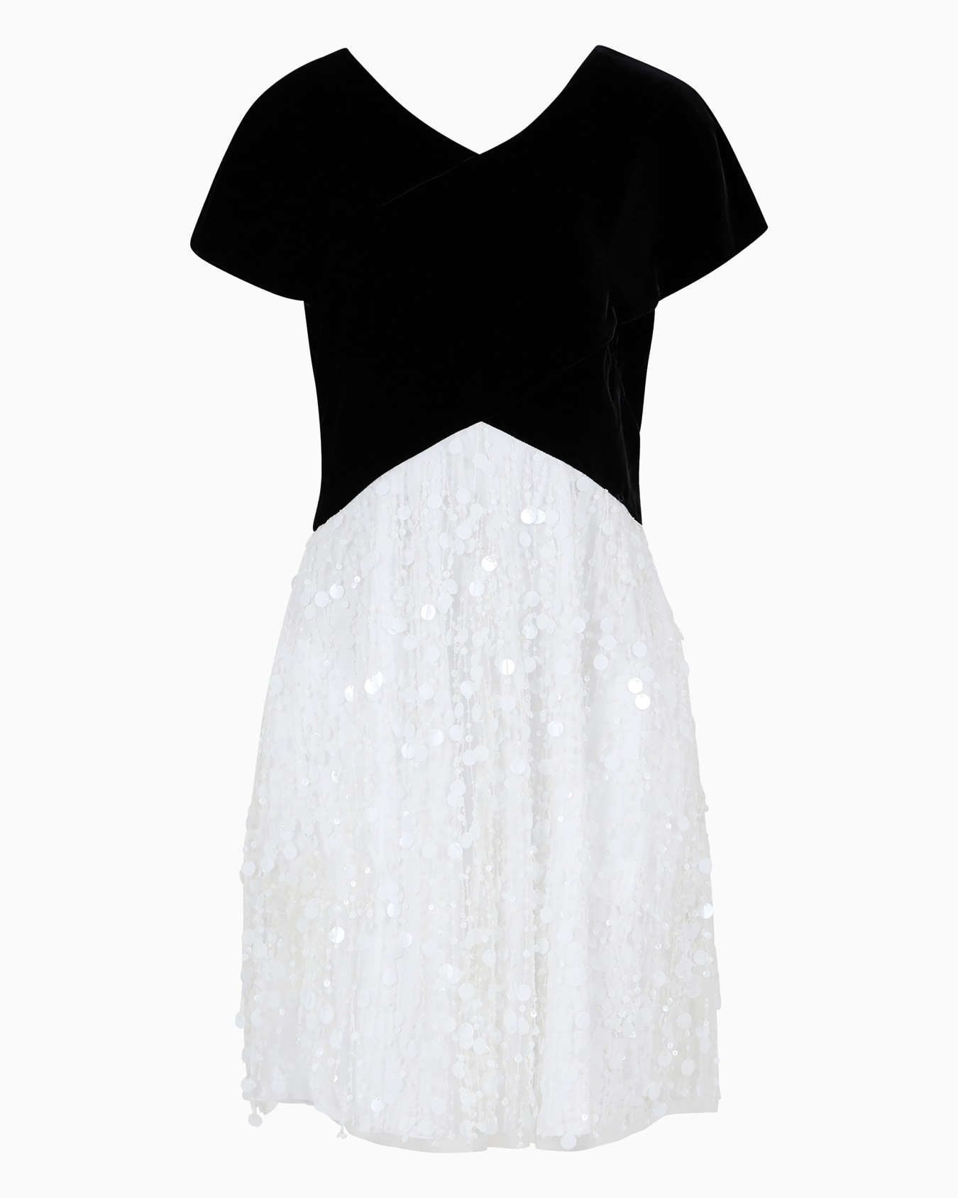 Dress with velvet top and skirt with hand-embroidered sequin fringe Slide 0