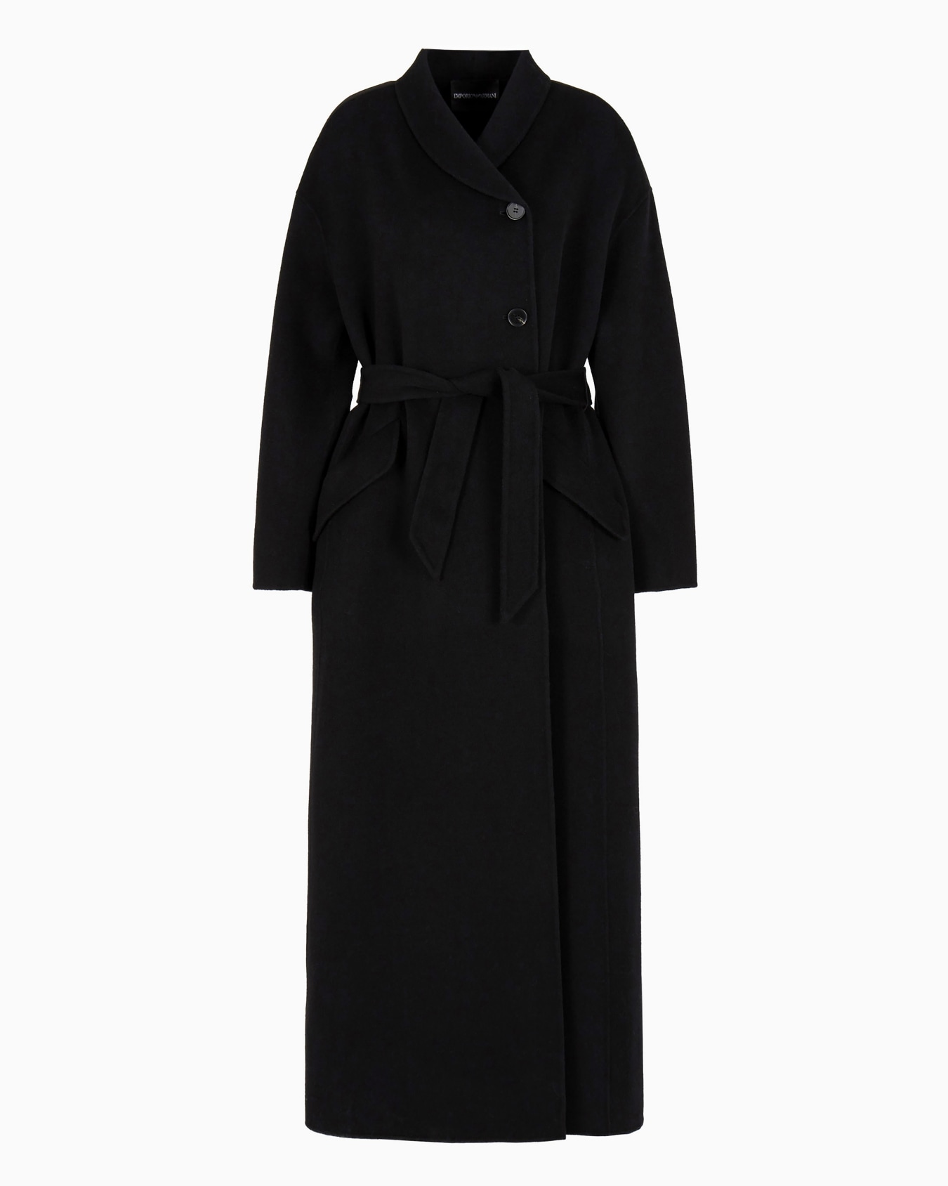 Cappotto lungo in panno lana con chiusura decentrata e cintura Slide 0