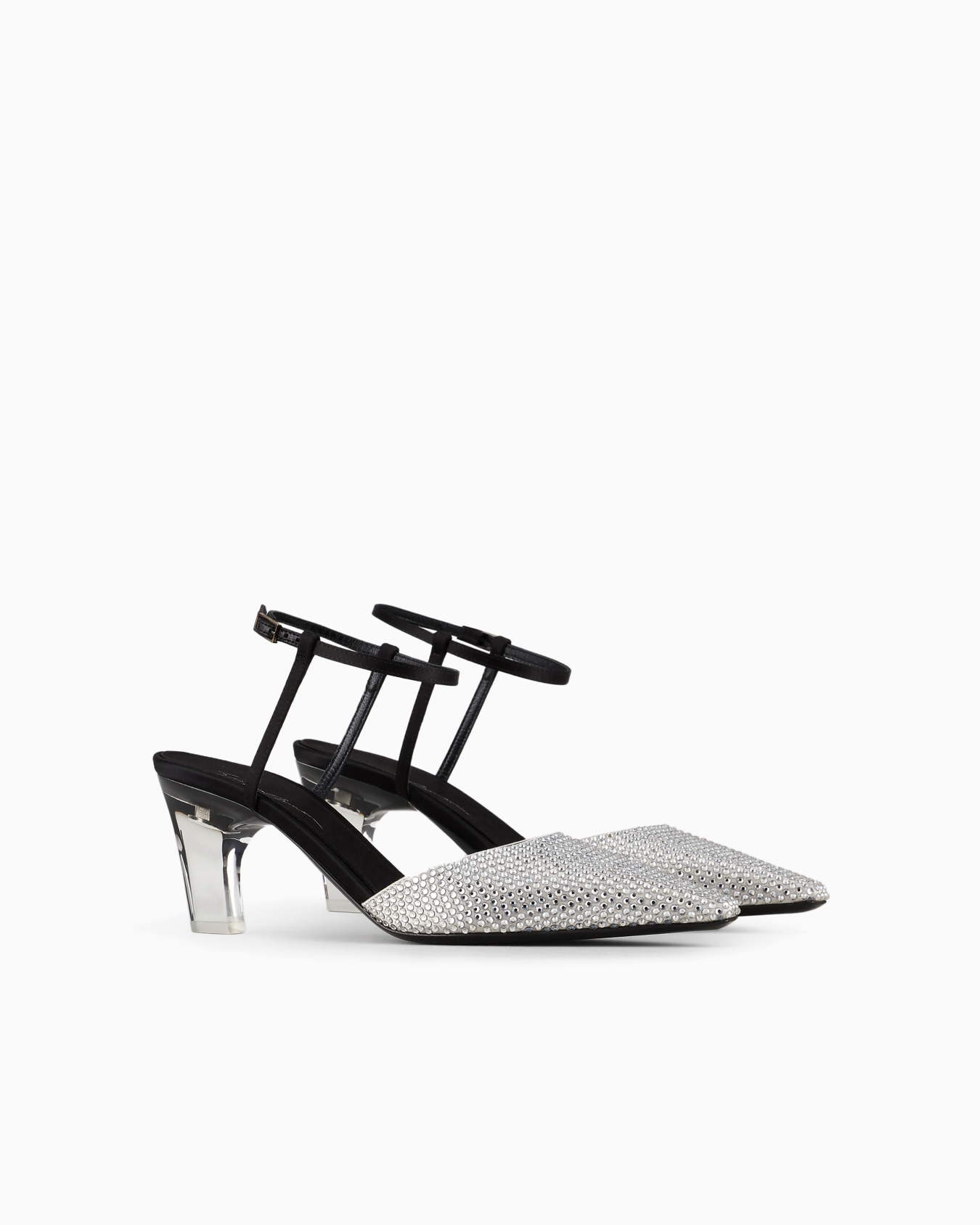 Décolleté con cinturino in raso e strass Slide 1
