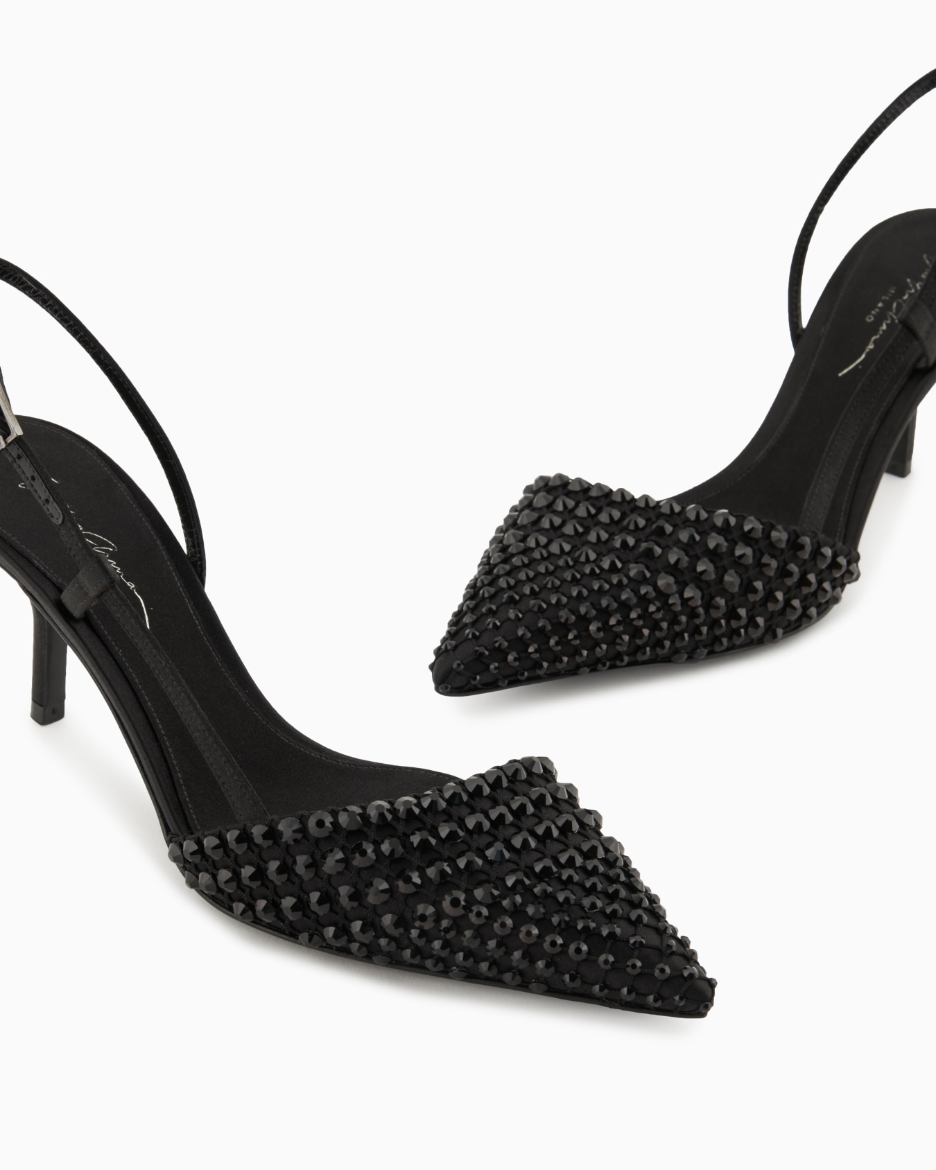 Satin, mesh and rhinestone slingbacks Slide 4