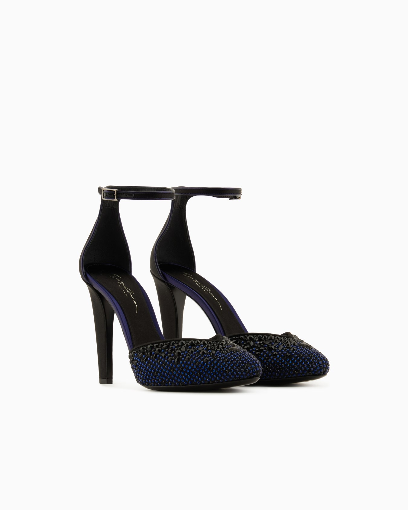 Satin, mesh and rhinestone court shoes with strap Diapositiva 1