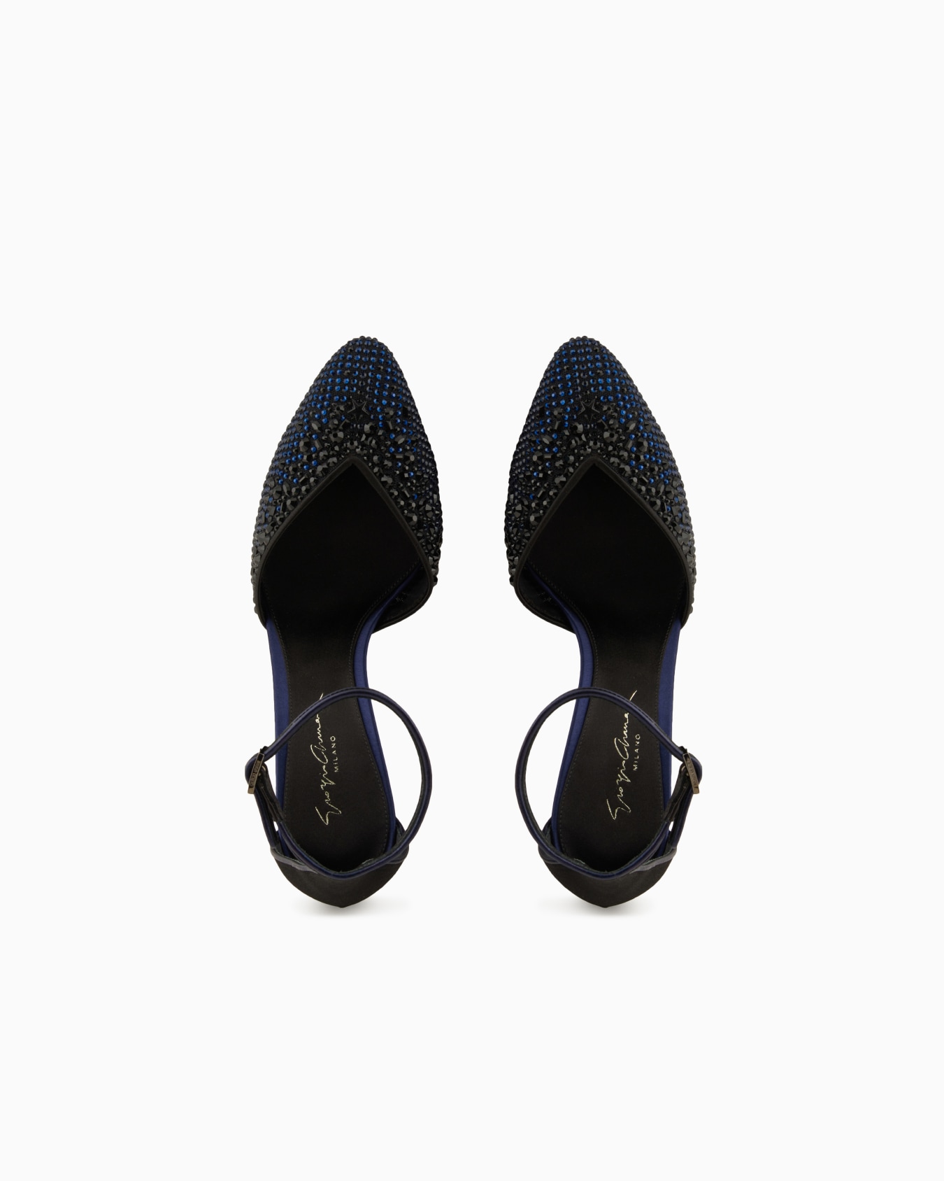 Satin, mesh and rhinestone court shoes with strap Diapositiva 2