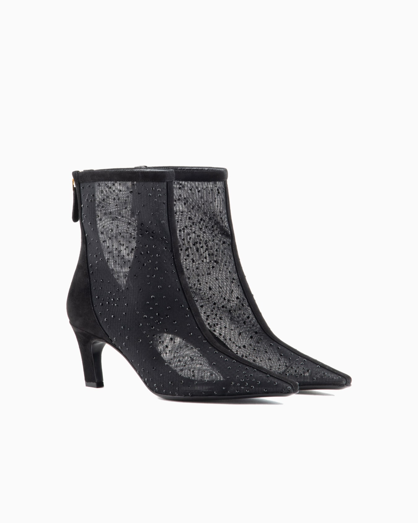 Suede ankle boots with tulle and rhinestones Slide 1