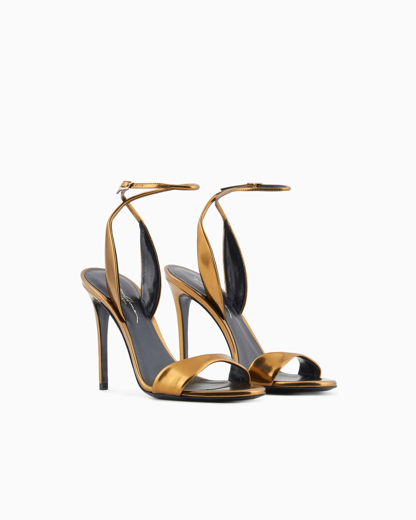 Sandali con tacco in pelle laminata Slide 1