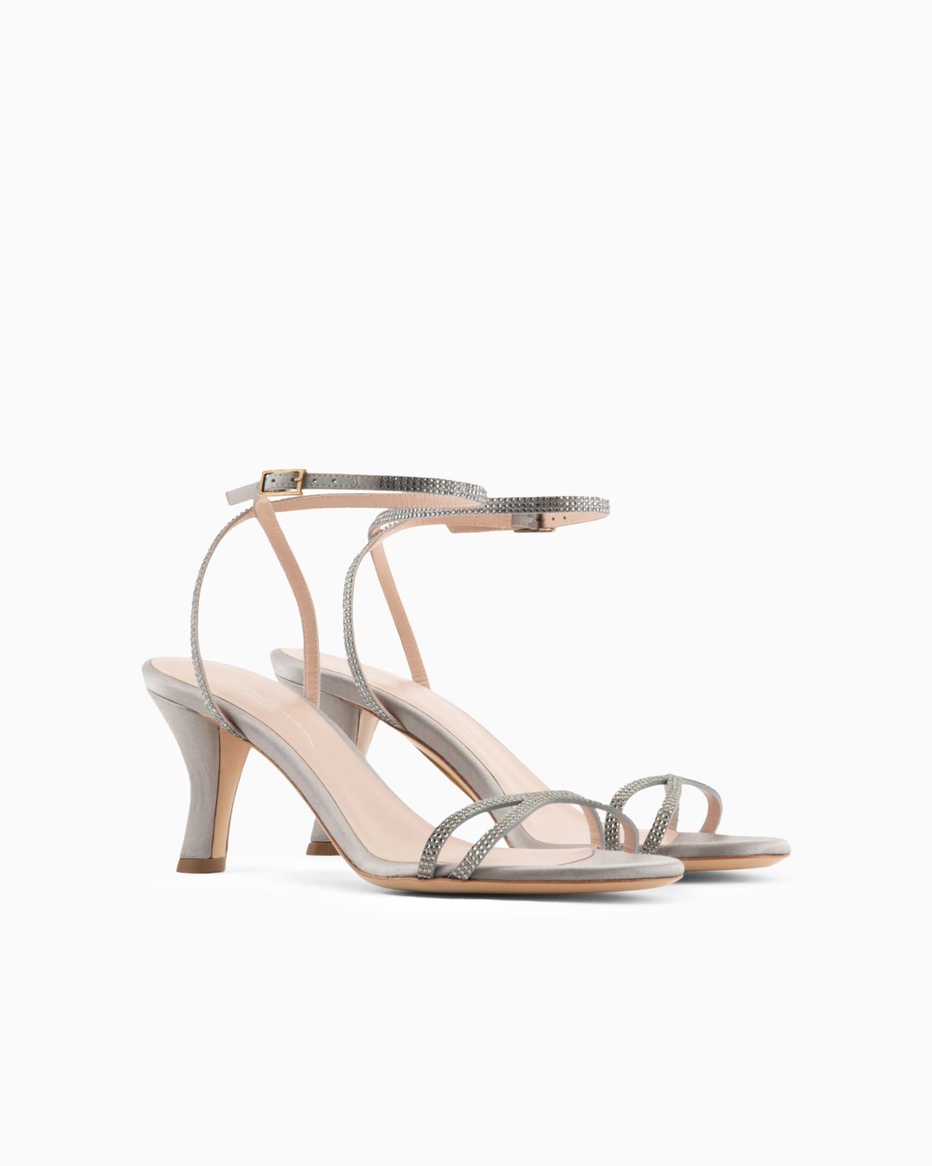 Satin and rhinestone heeled sandals Slide 1