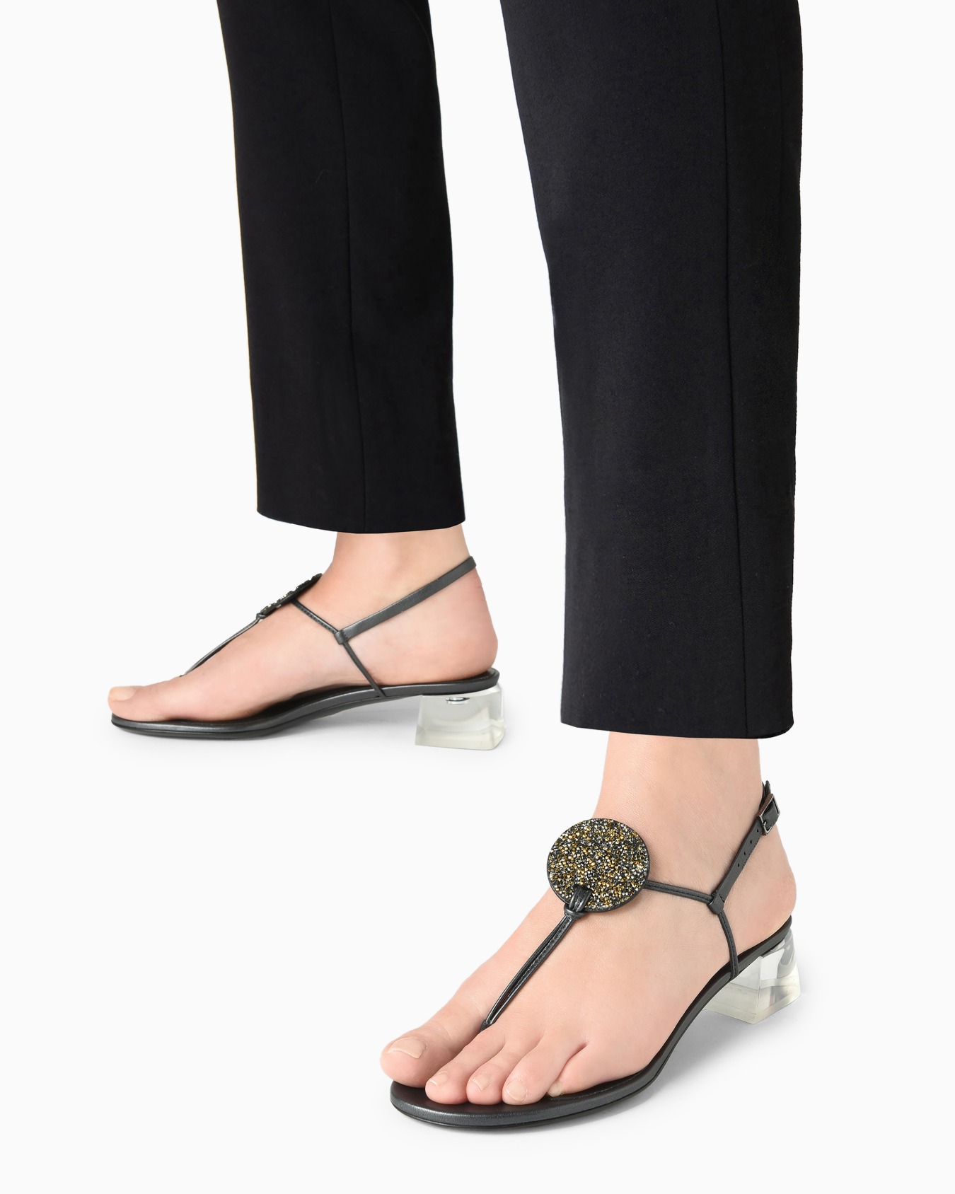 Sandali infradito con tacco in nappa laminata Slide 5