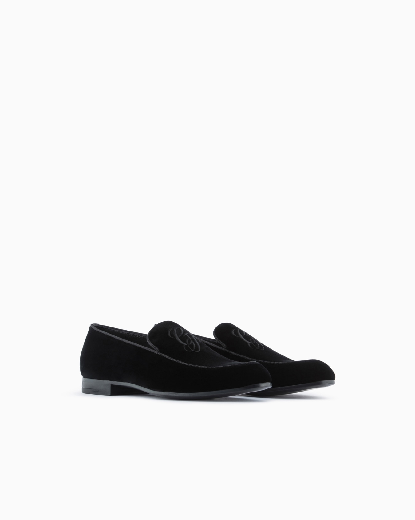 Velvet loafers with embroidered logo Slide 1
