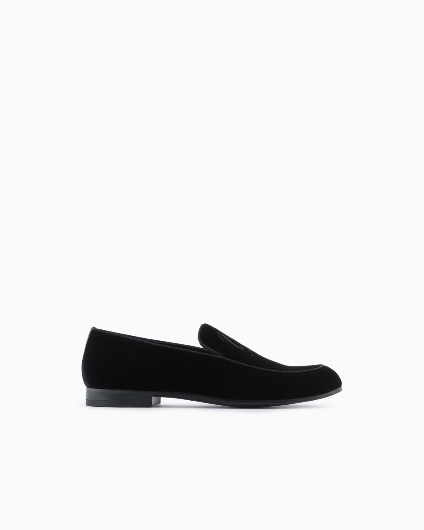 Velvet loafers with embroidered logo Slide 0