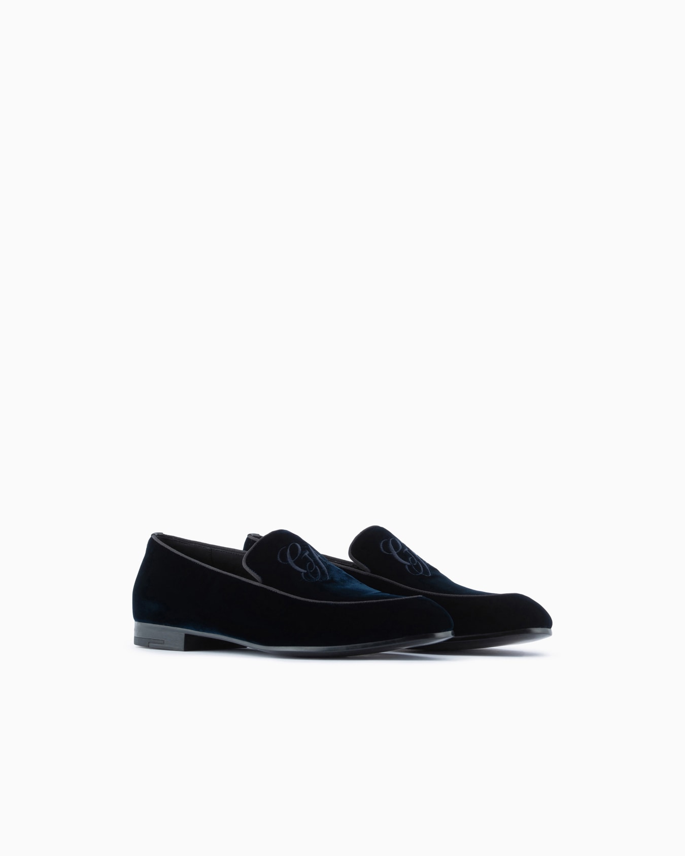 Velvet loafers with embroidered logo Slide 1