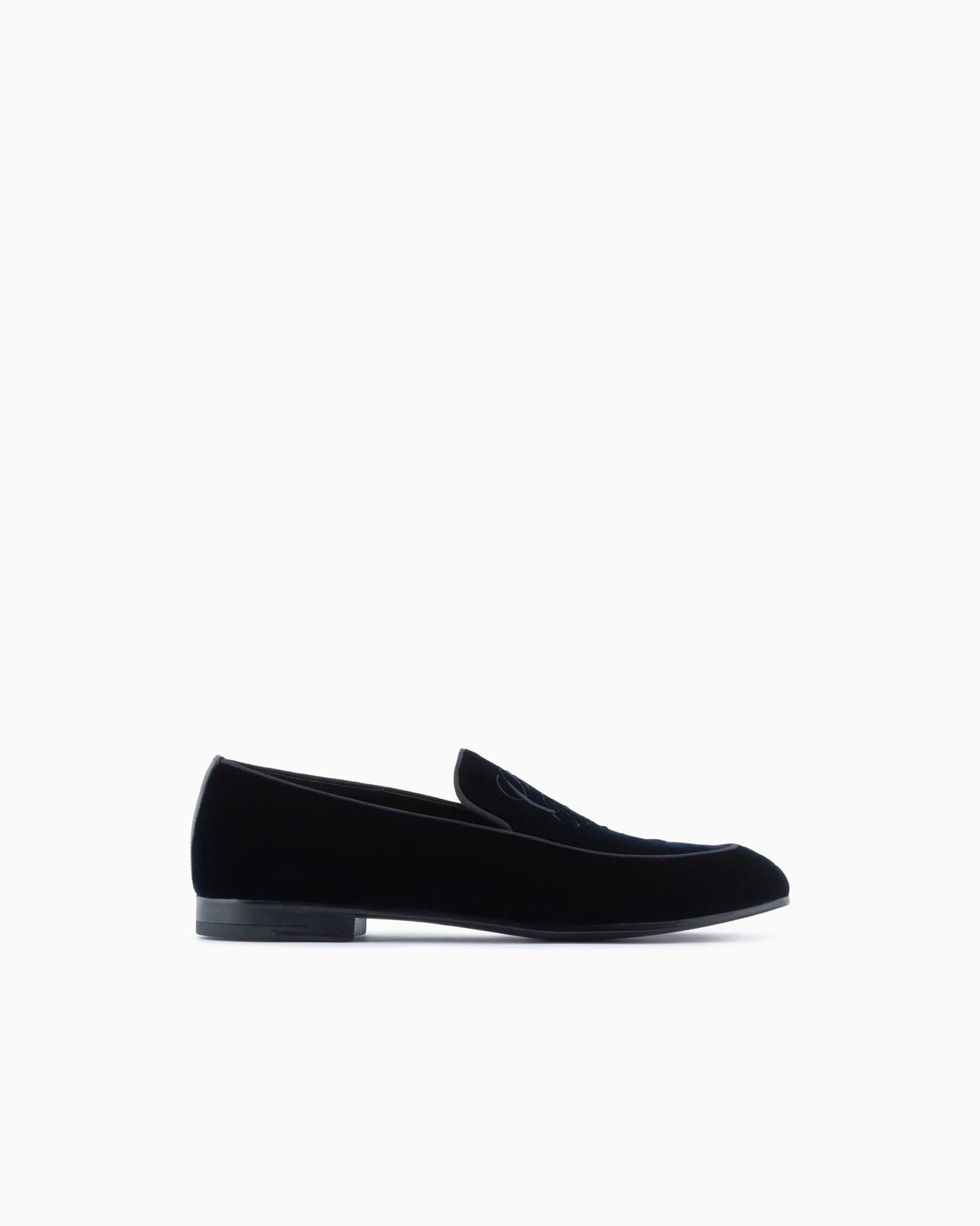 Velvet loafers with embroidered logo Slide 0