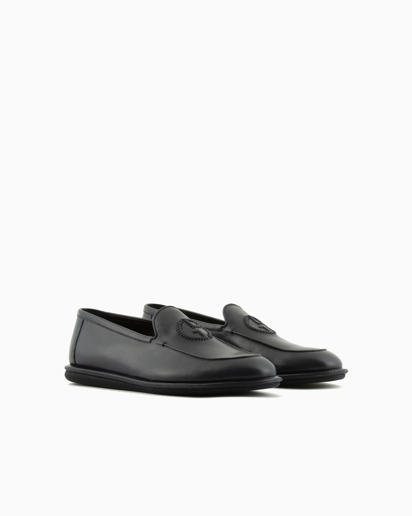 Vintage nappa leather loafers with embroidered logo Slide 1