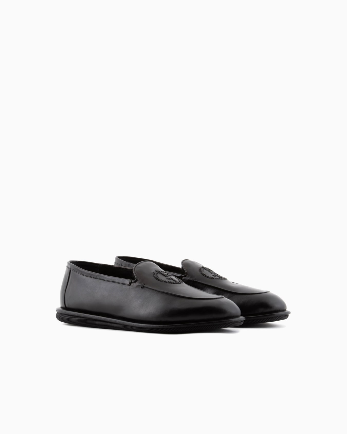 Nappa leather loafers with embroidered logo Slide 1