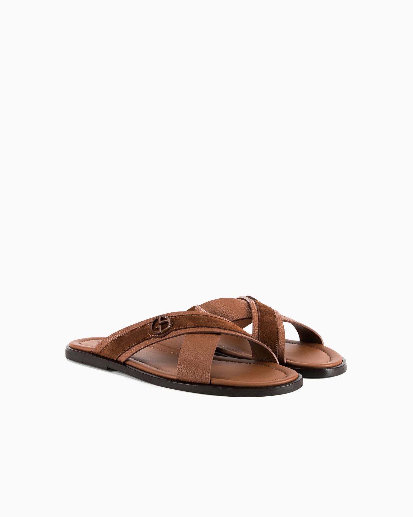 Two-toned, plaited suede cross sandals Slide 1