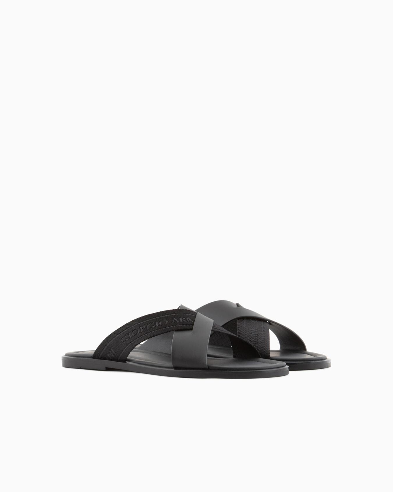 Leather cross sandals with two-toned tape Slide 1