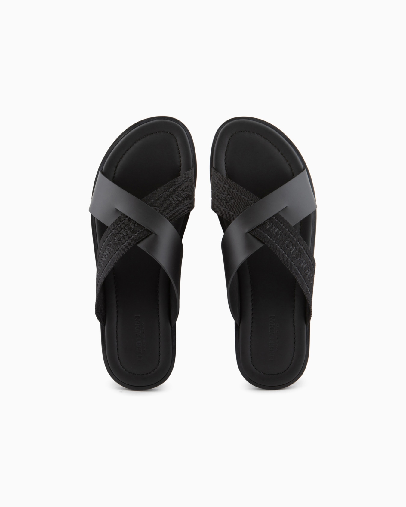 Leather cross sandals with two-toned tape Slide 2