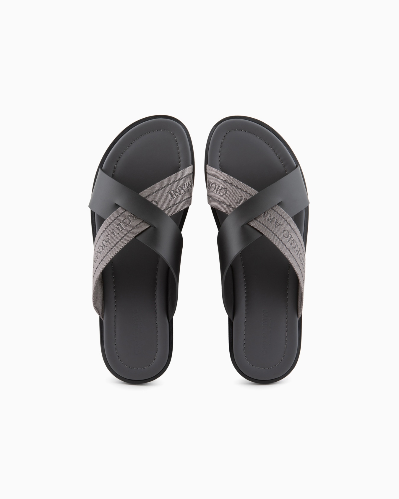 Leather cross sandals with two-toned tape Slide 1