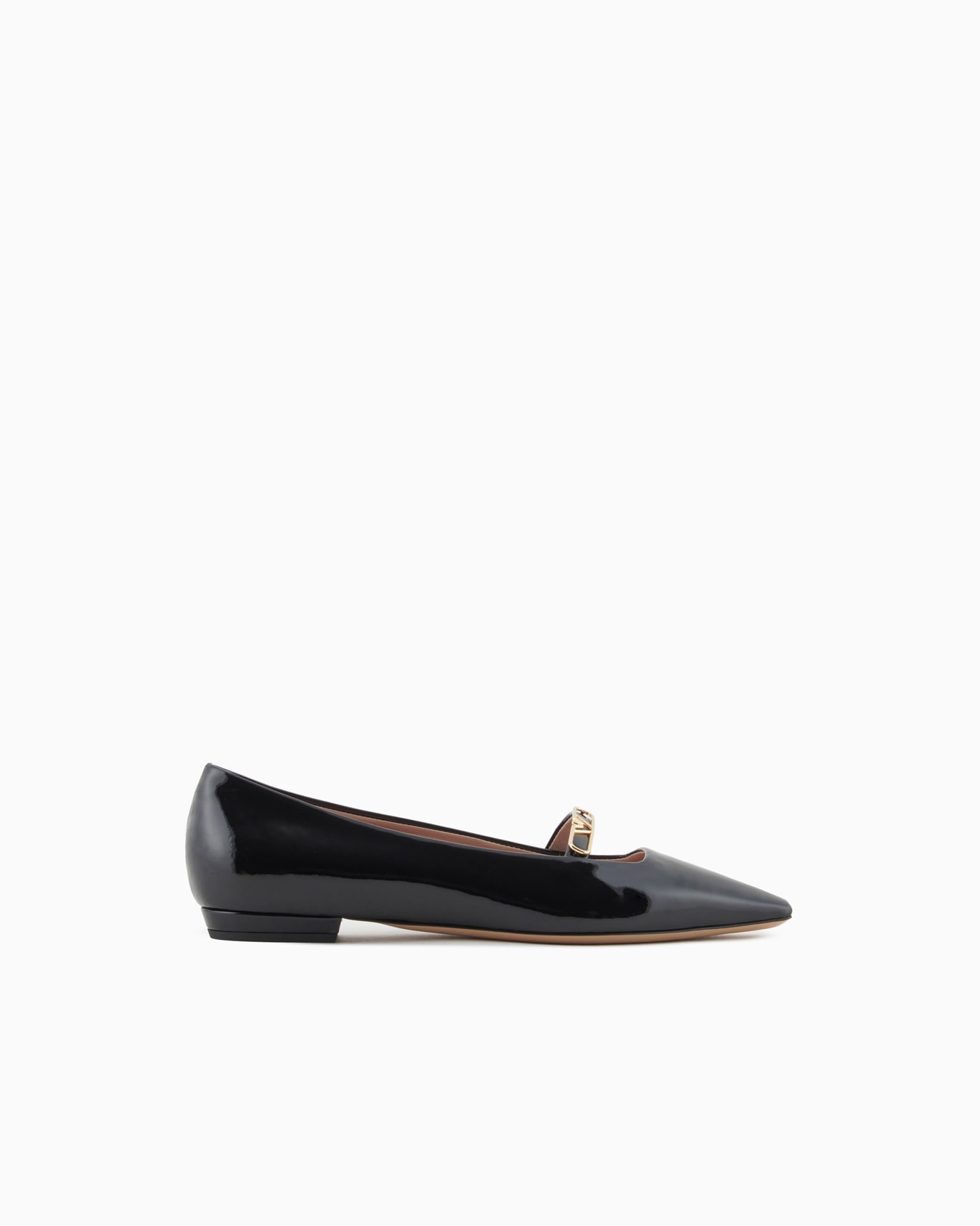 Pointed-toe ballerinas in patent leather with an eagle plate Slide 0