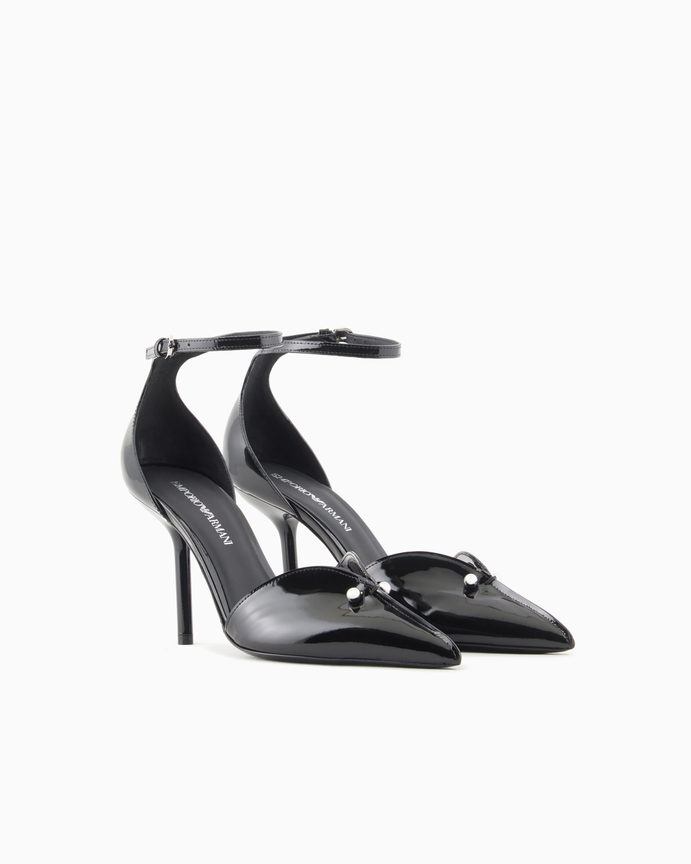 Patent-leather pointed court shoes with strap and piercing Slide 1