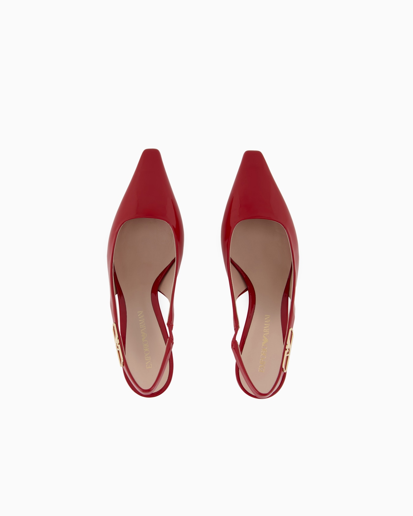 Décolleté slingback in pelle verniciata con placca aquila Slide 2