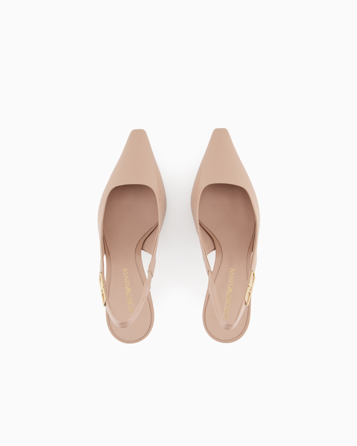 Patent-leather slingback court shoes with eagle plate Slide 2