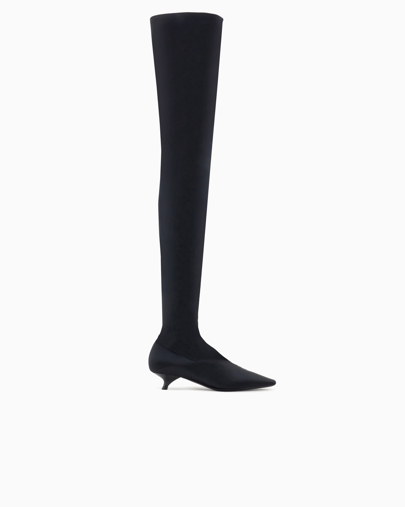 Stretch-satin thigh-high boots with a kitten heel Slide 0