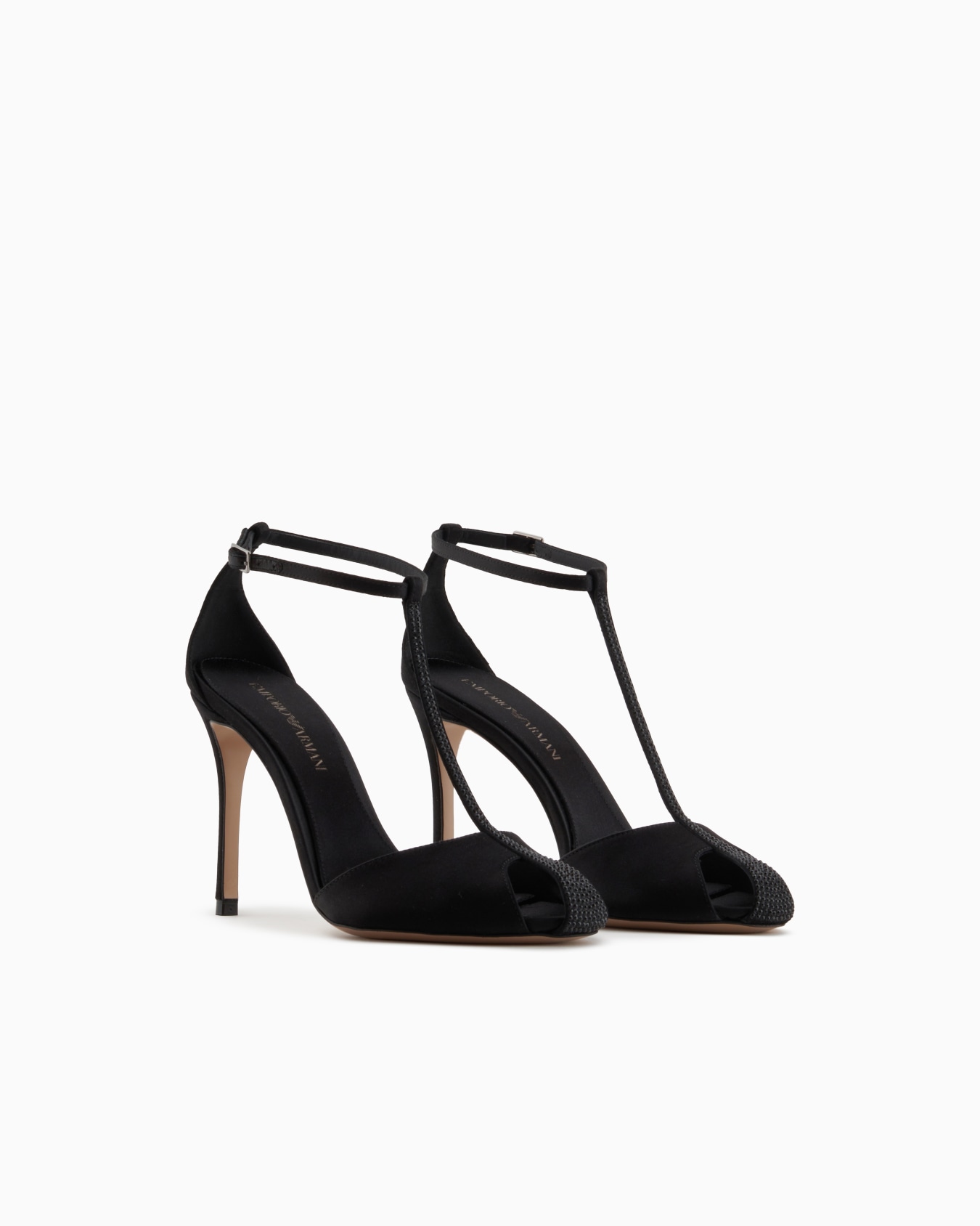 Satin T-bar sandals with rhinestones Slide 1