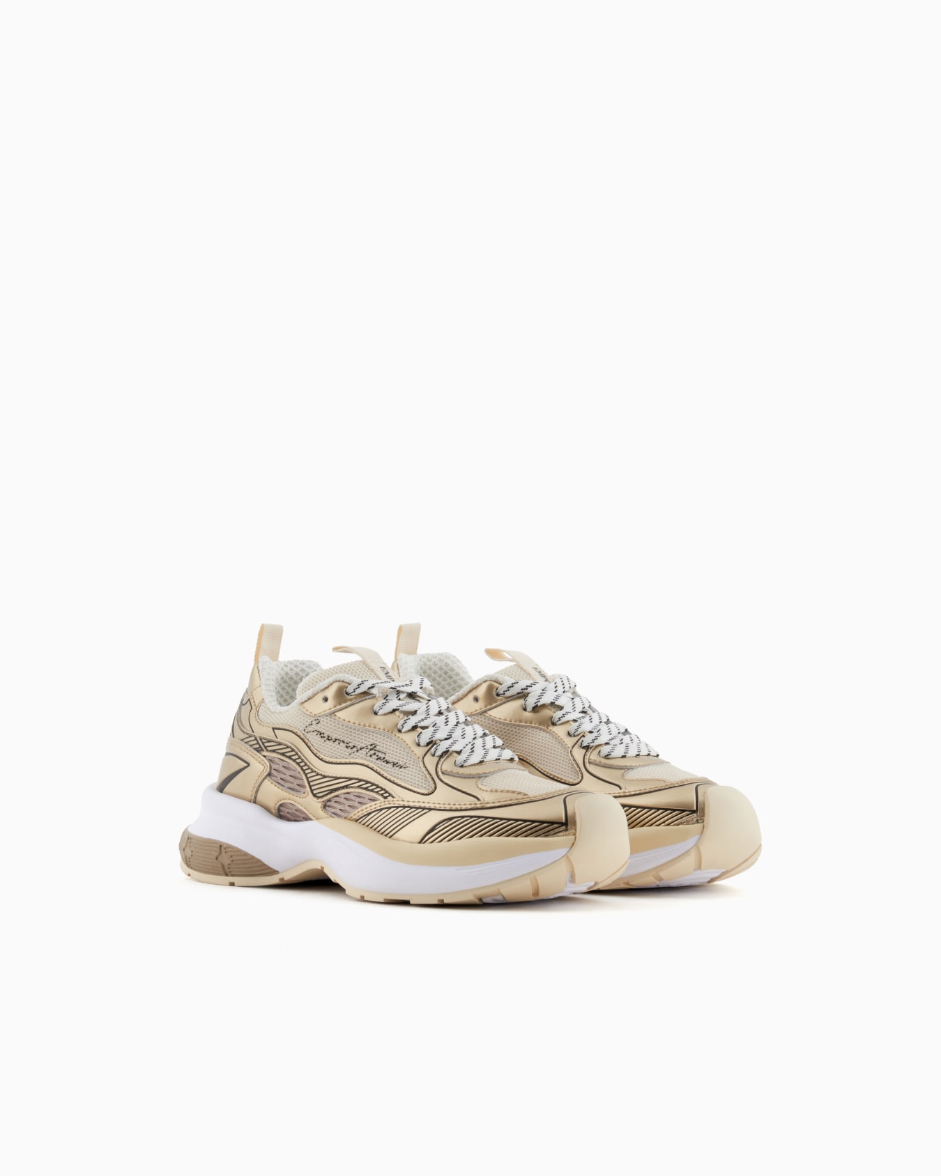 Mesh sneakers with laminated details and signature logo Slide 1