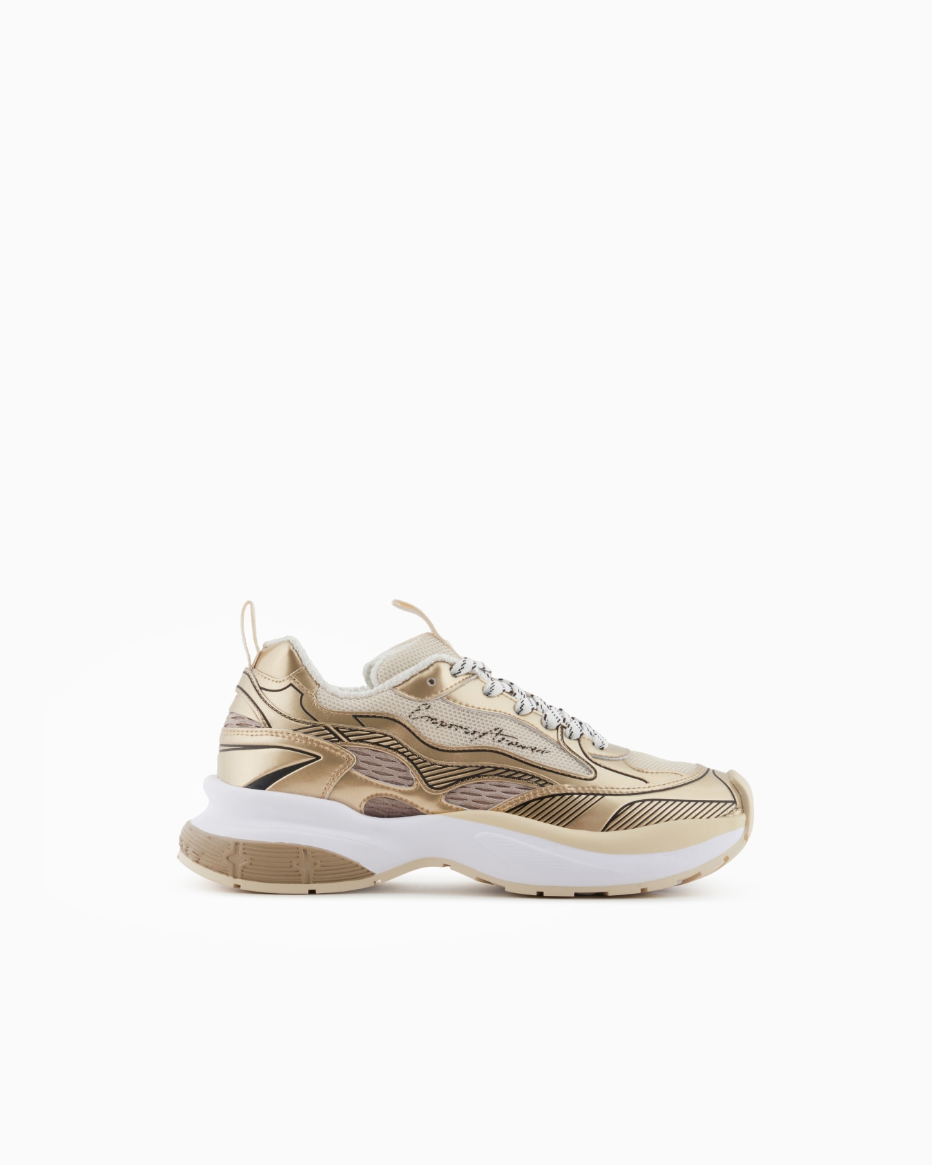 Mesh sneakers with laminated details and signature logo Slide 0