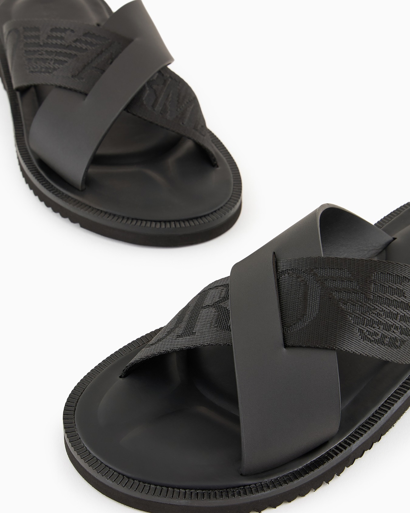 Leather cross-over sandals with logo tape Slide 1