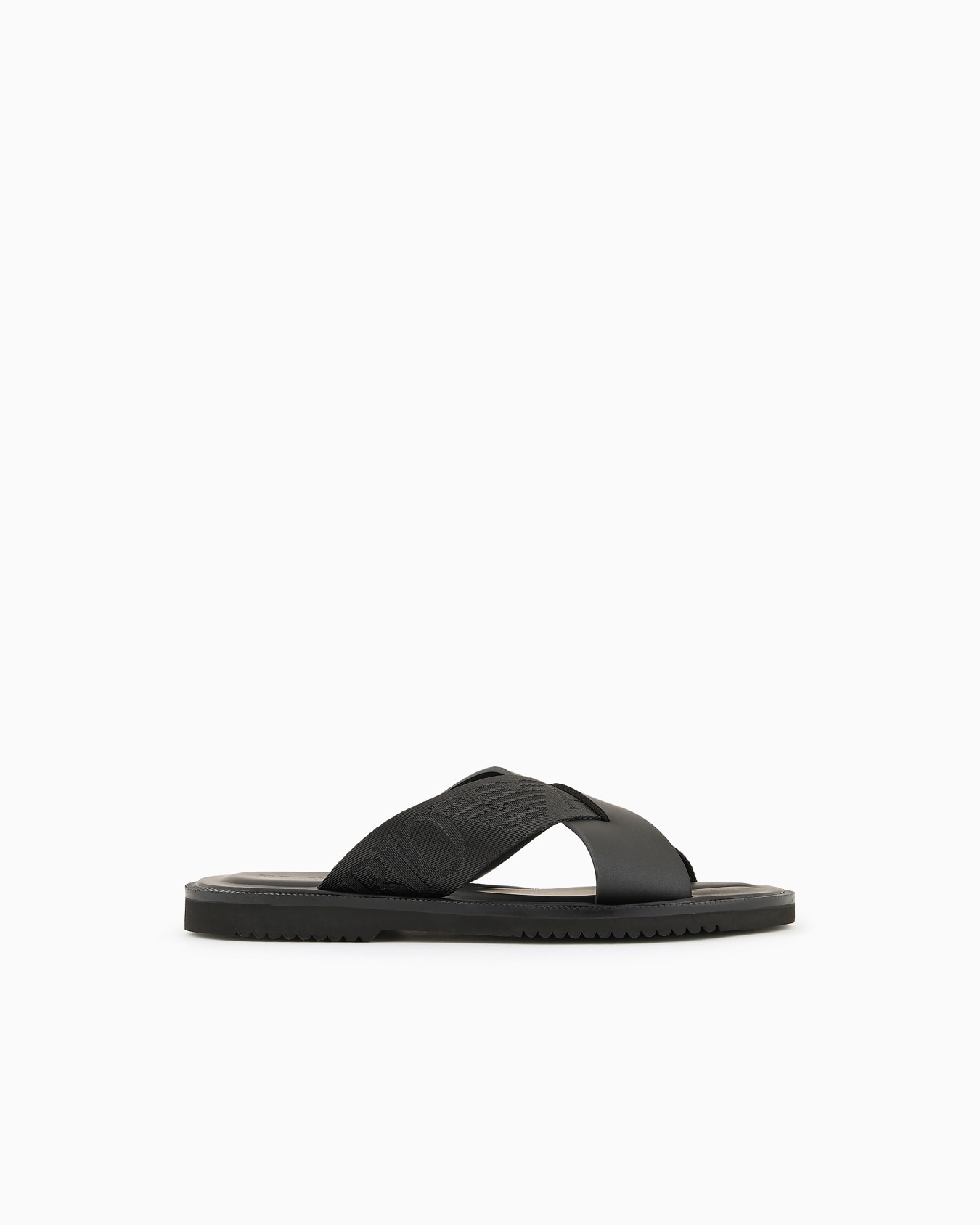 Leather cross-over sandals with logo tape Slide 0