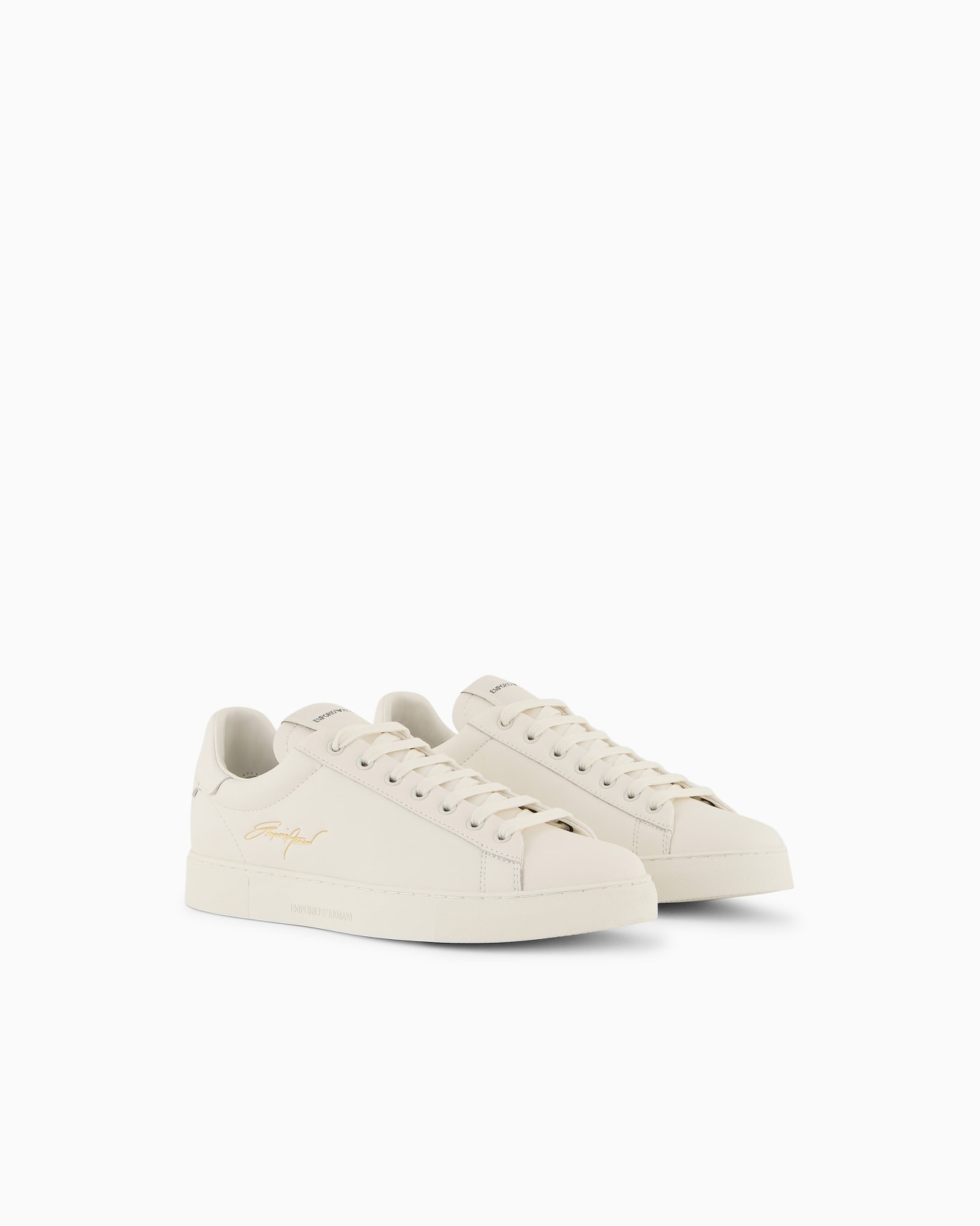 Leather sneakers with gold signature logo Slide 1