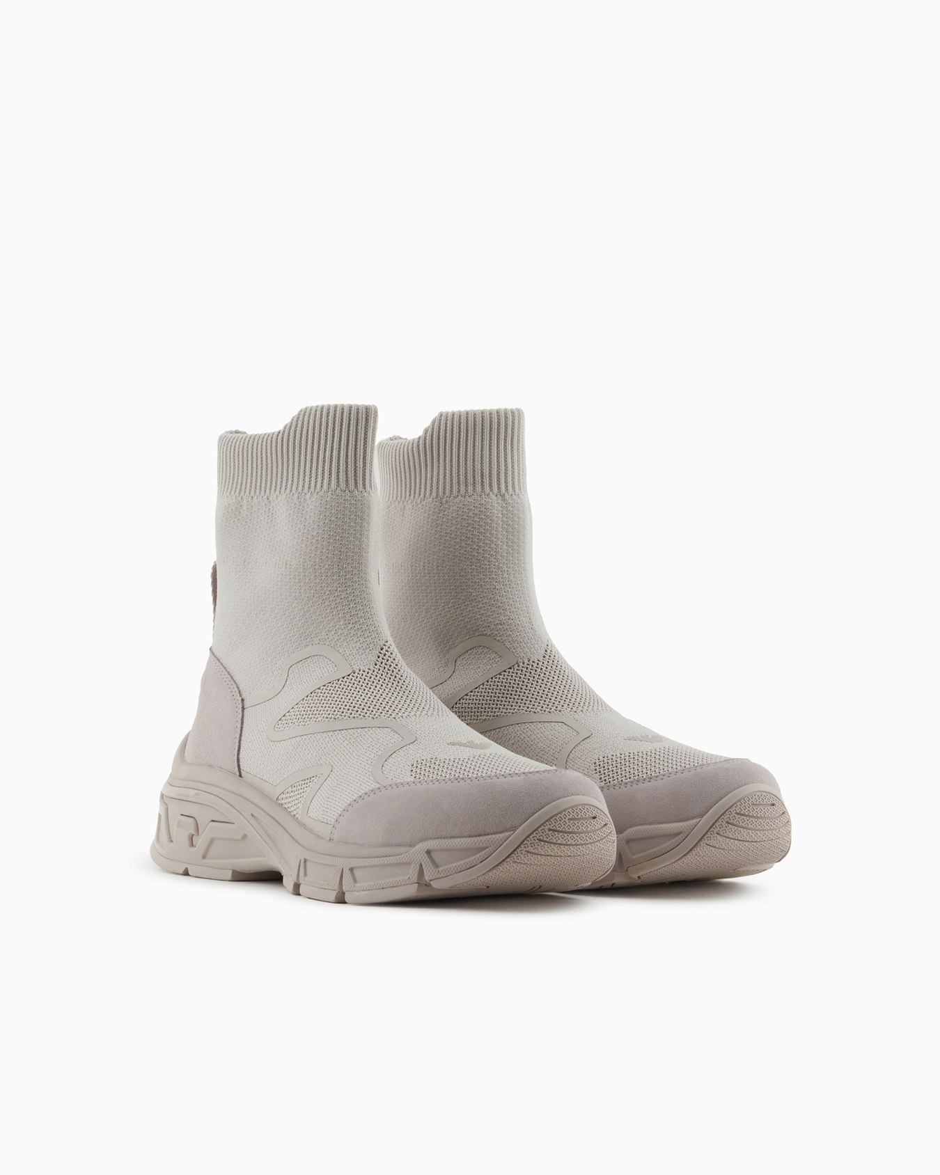 Sneakers chaussettes en maille avec détails en cuir suédé Diapositive 1