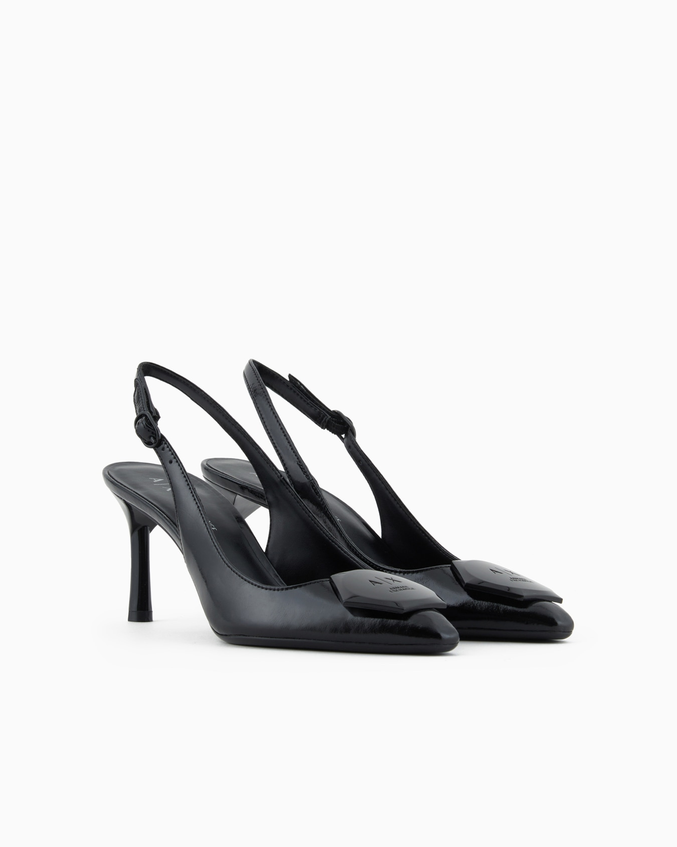 Patent leather heeled slingback with logo Slide 1