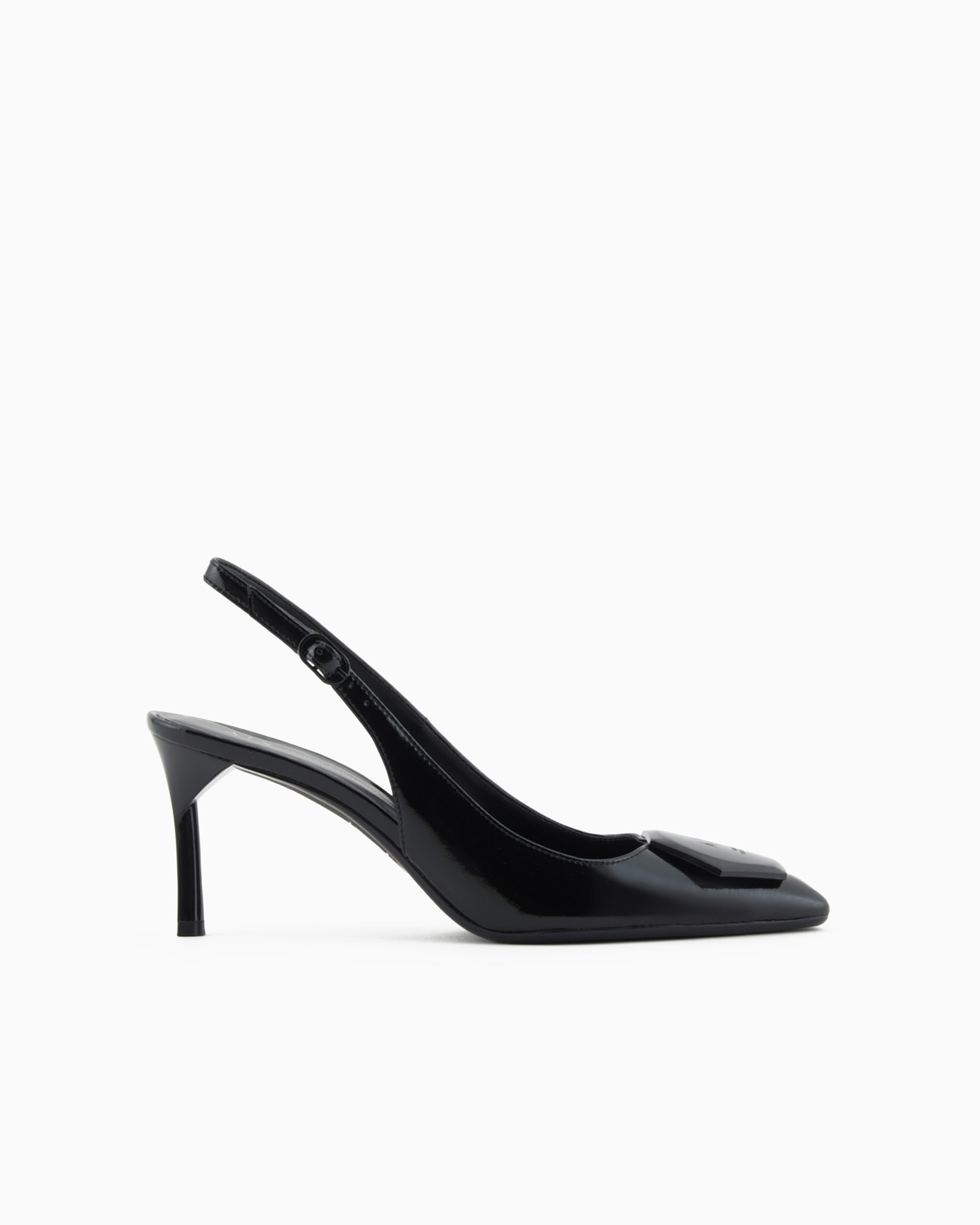 Patent leather heeled slingback with logo Slide 0