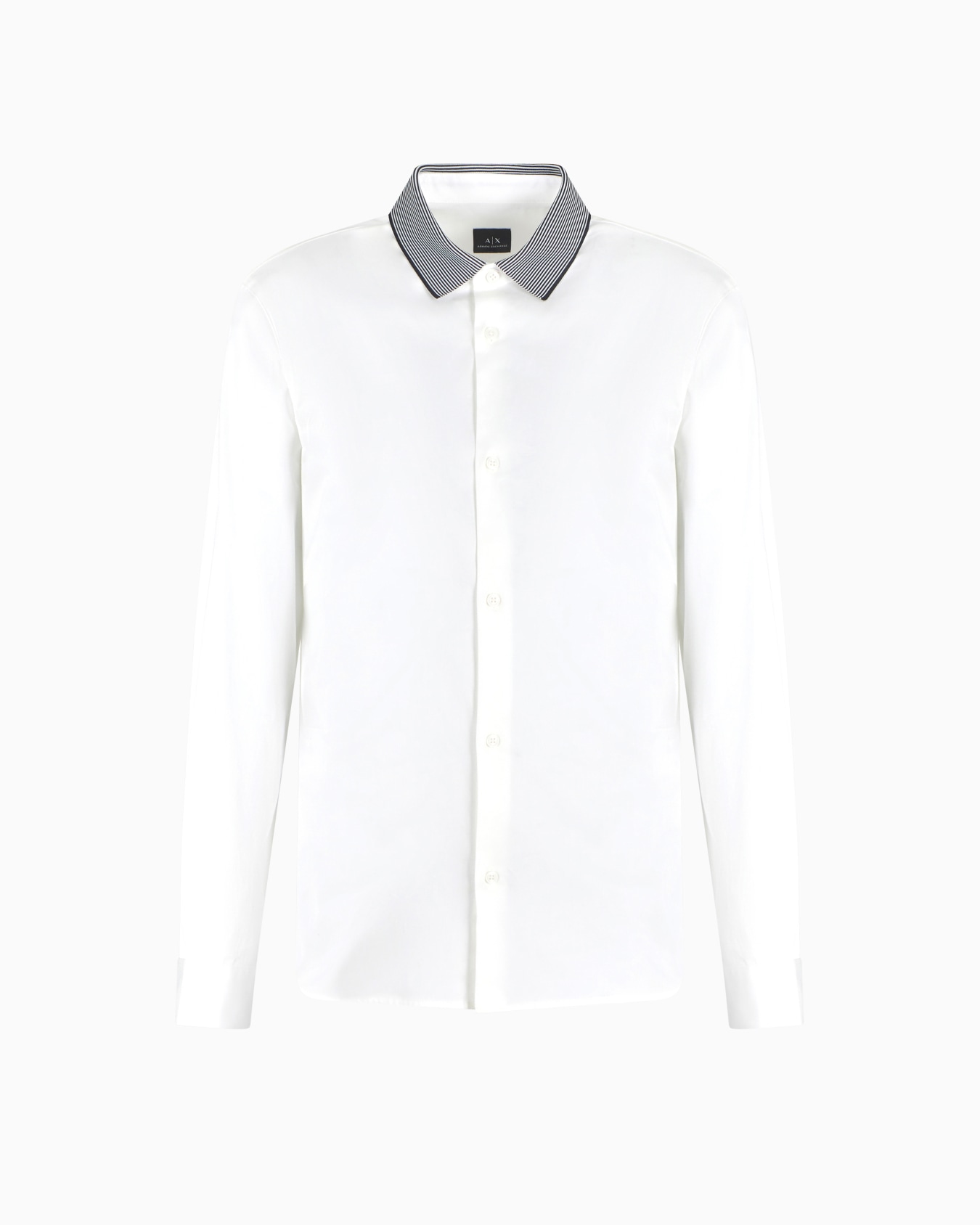 Camisa de algodón elástico de corte entallado con cuello en contraste Diapositiva 0