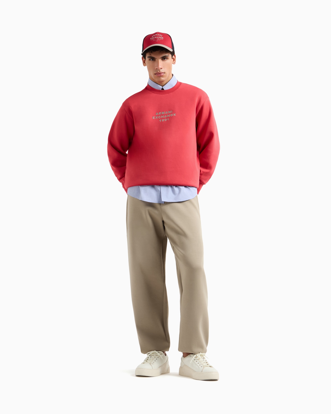 Crewneck sweatshirt in bonded stretch fabric Slide 1