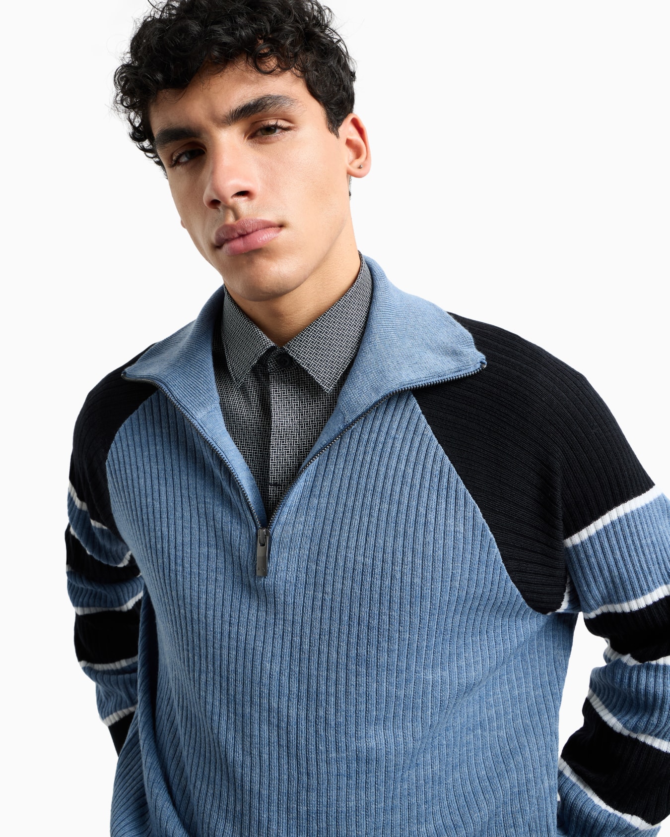 Zip-up sweater with striped sleeves Slide 4
