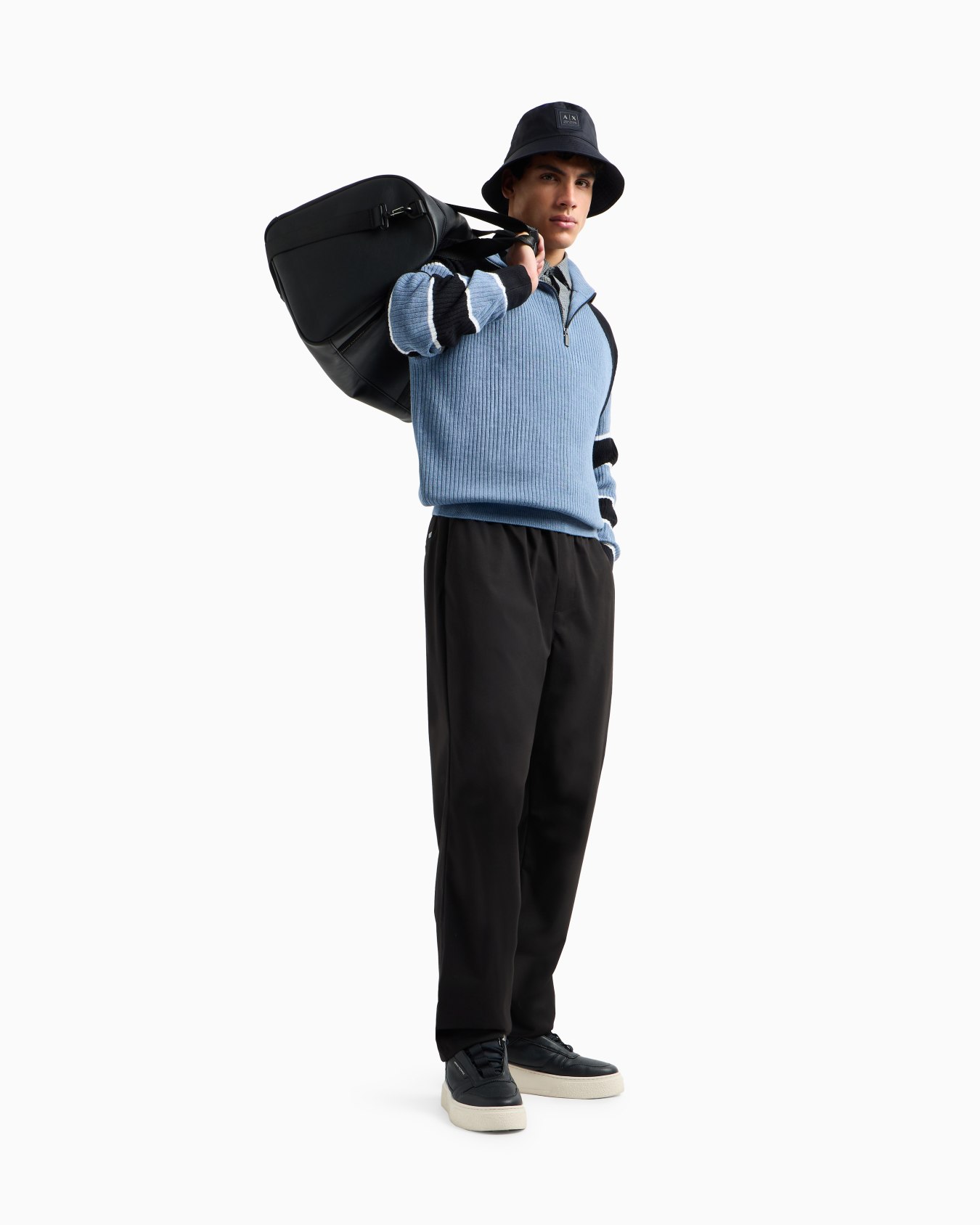 Zip-up sweater with striped sleeves Slide 1