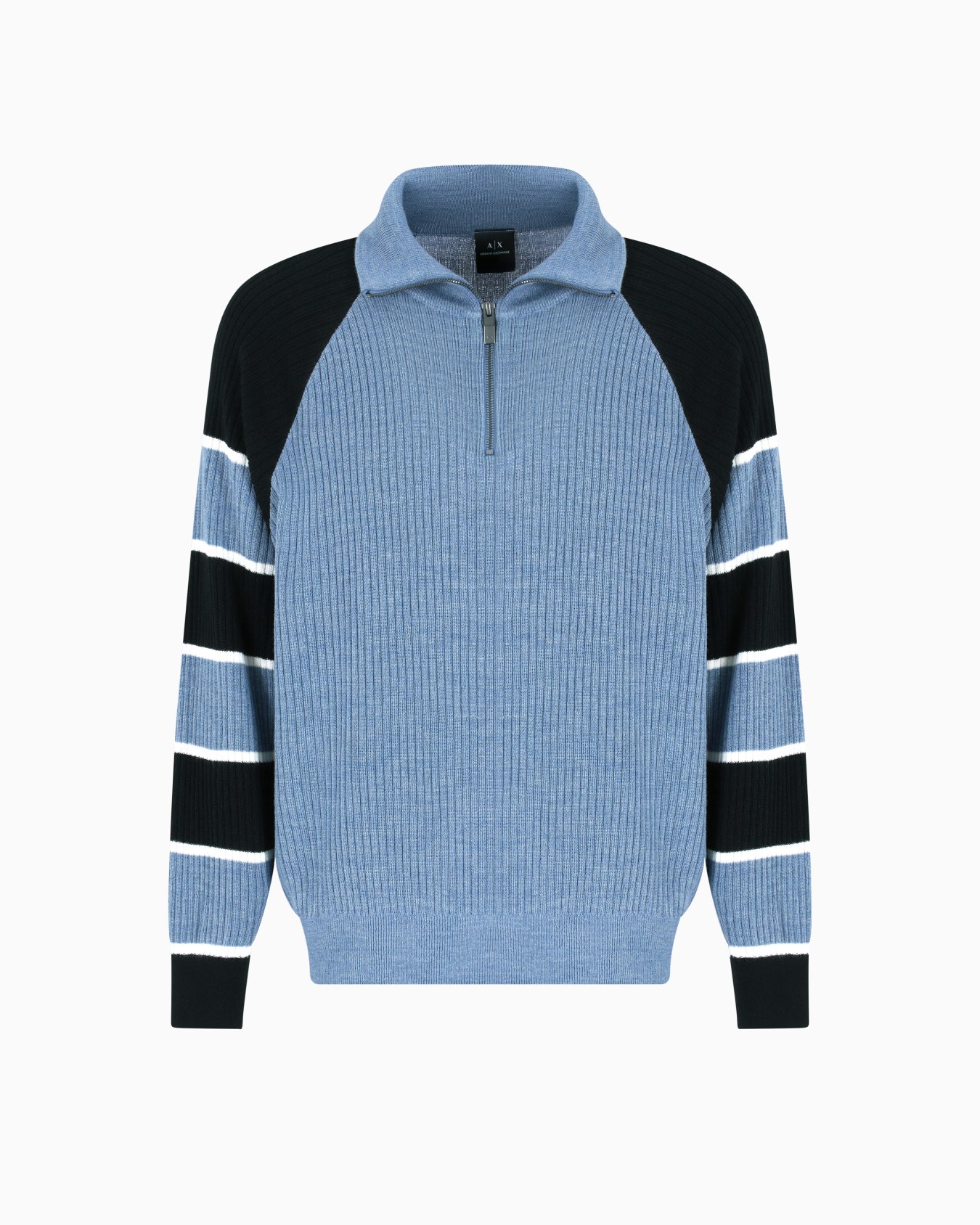 Zip-up sweater with striped sleeves Slide 0