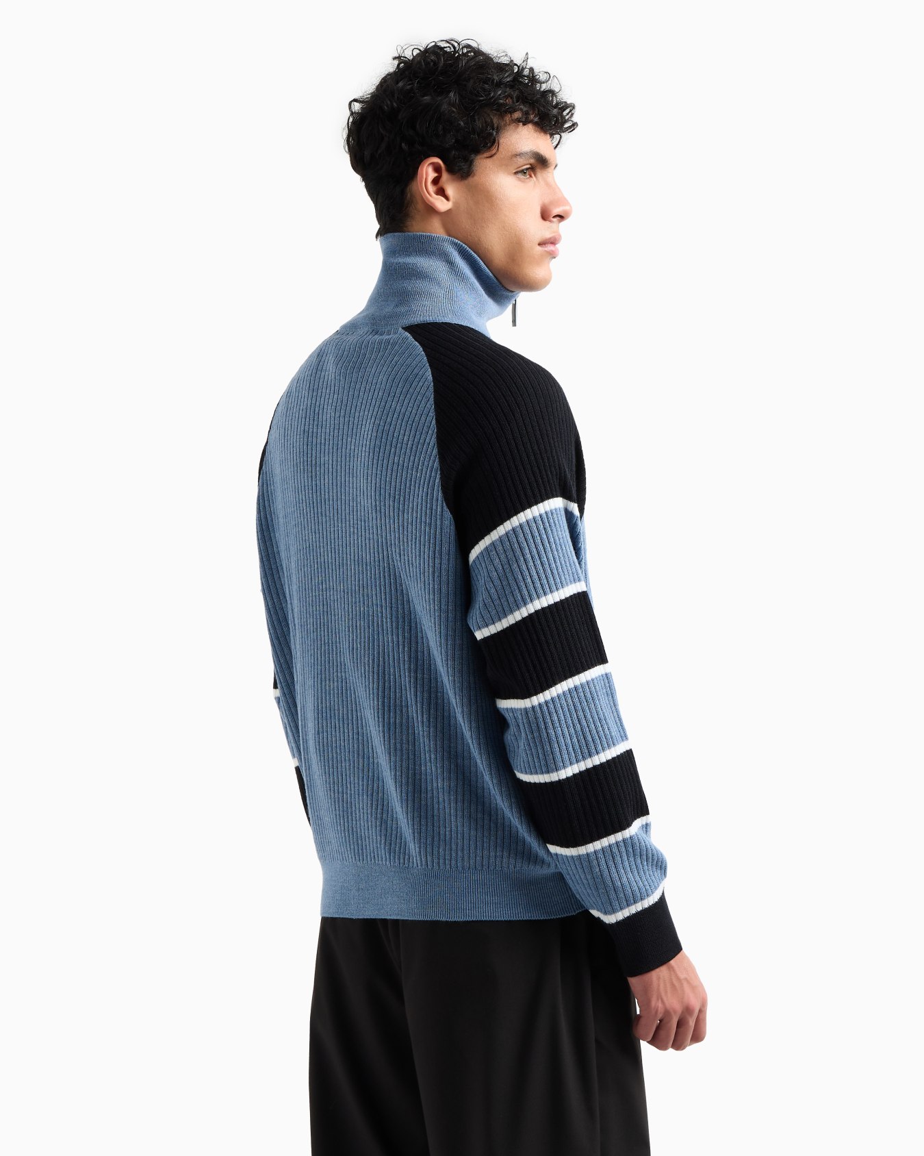 Zip-up sweater with striped sleeves Slide 2