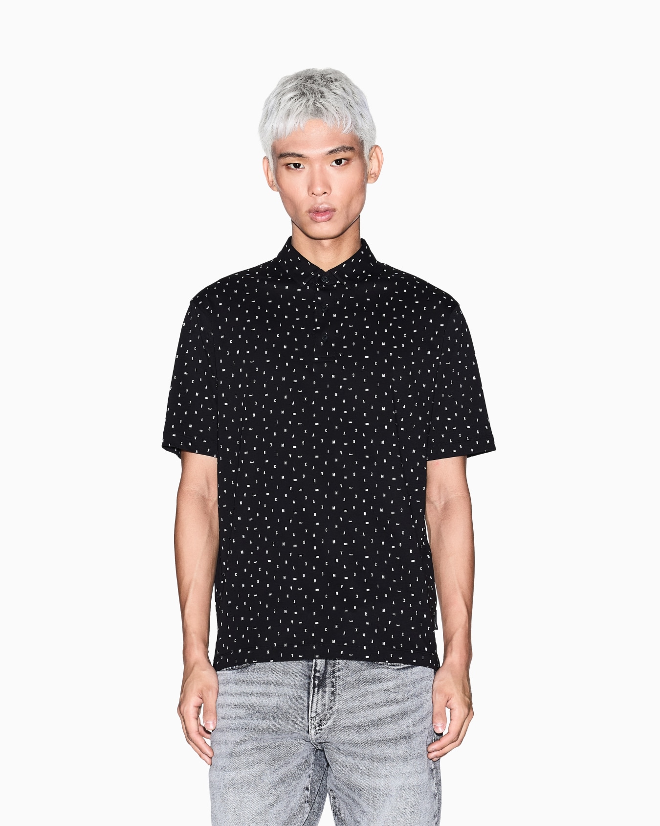 Regular fit polo shirt with lettering pattern Slide 3