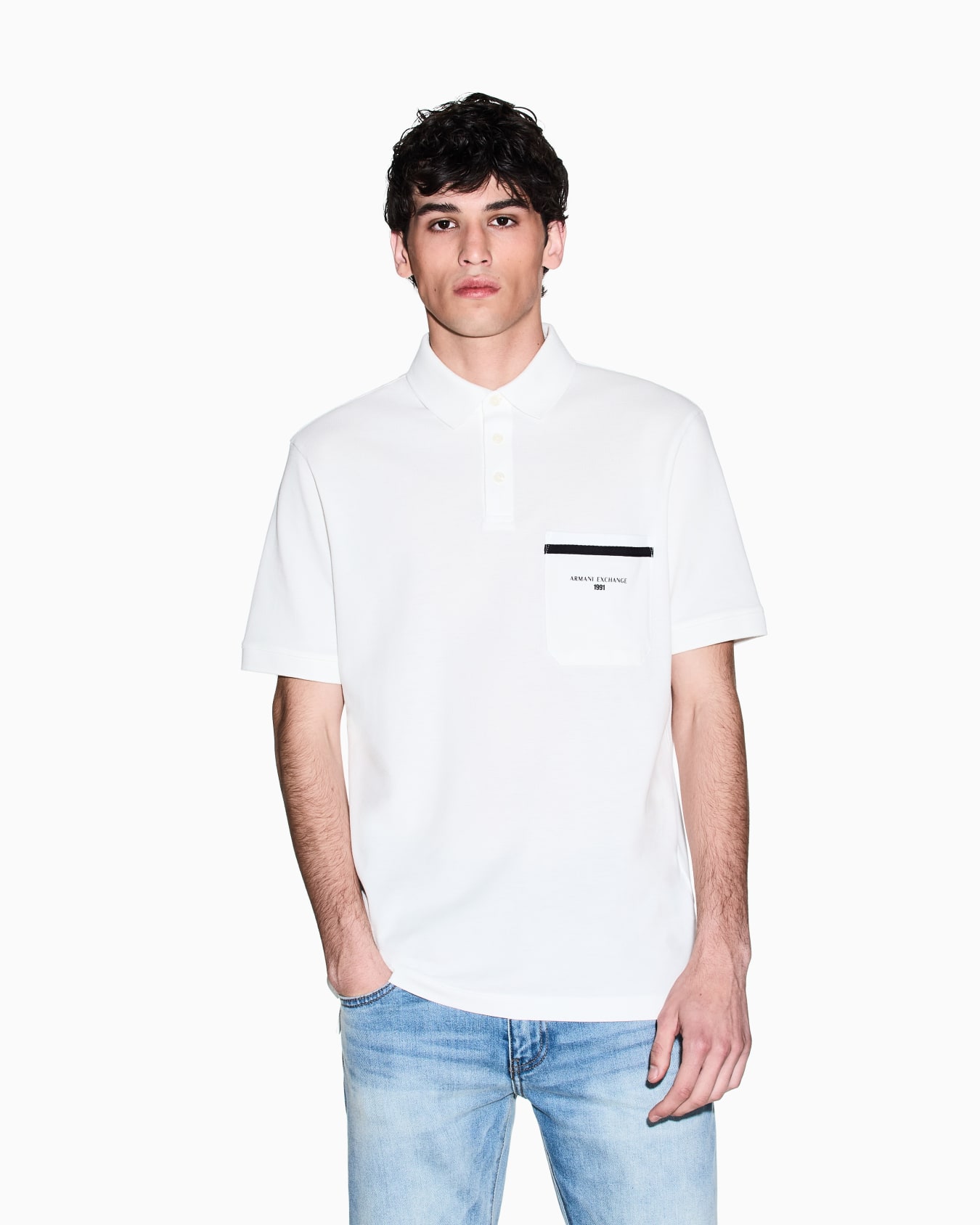 Regular pique polo shirt with pocket Slide 3