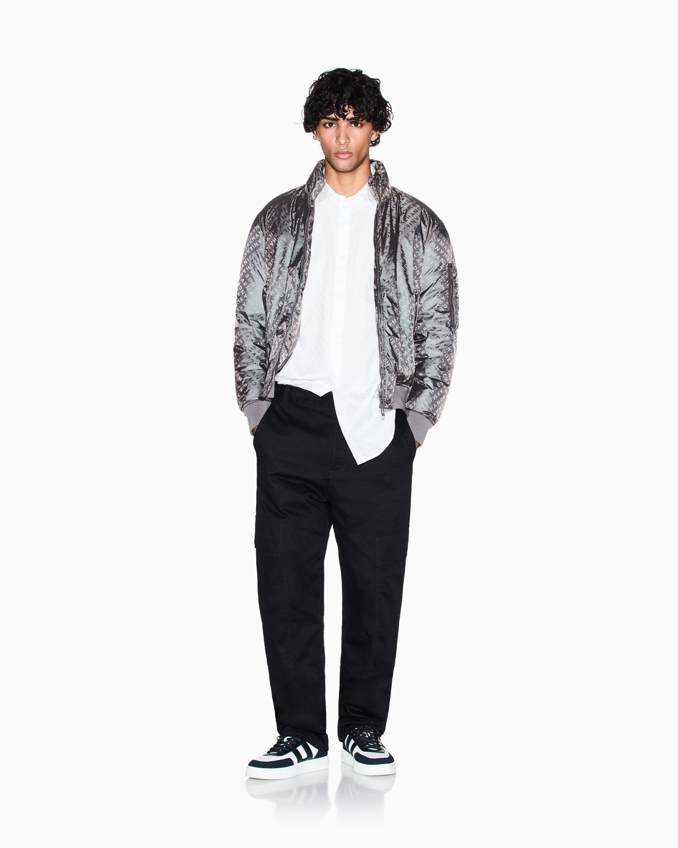 ALLOVER LOGO LETTERING BOMBER JACKET Slide 1