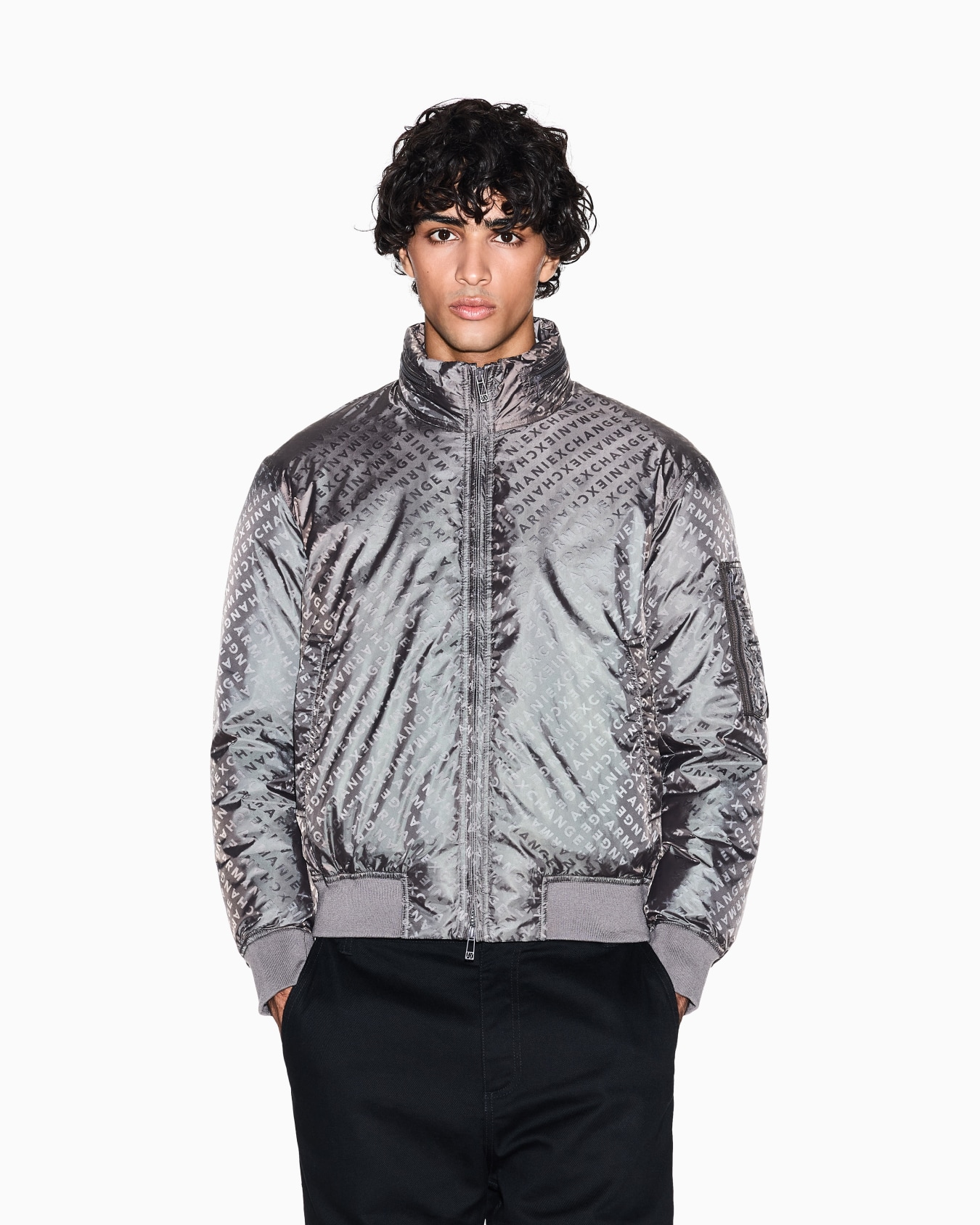 ALLOVER LOGO LETTERING BOMBER JACKET Slide 3