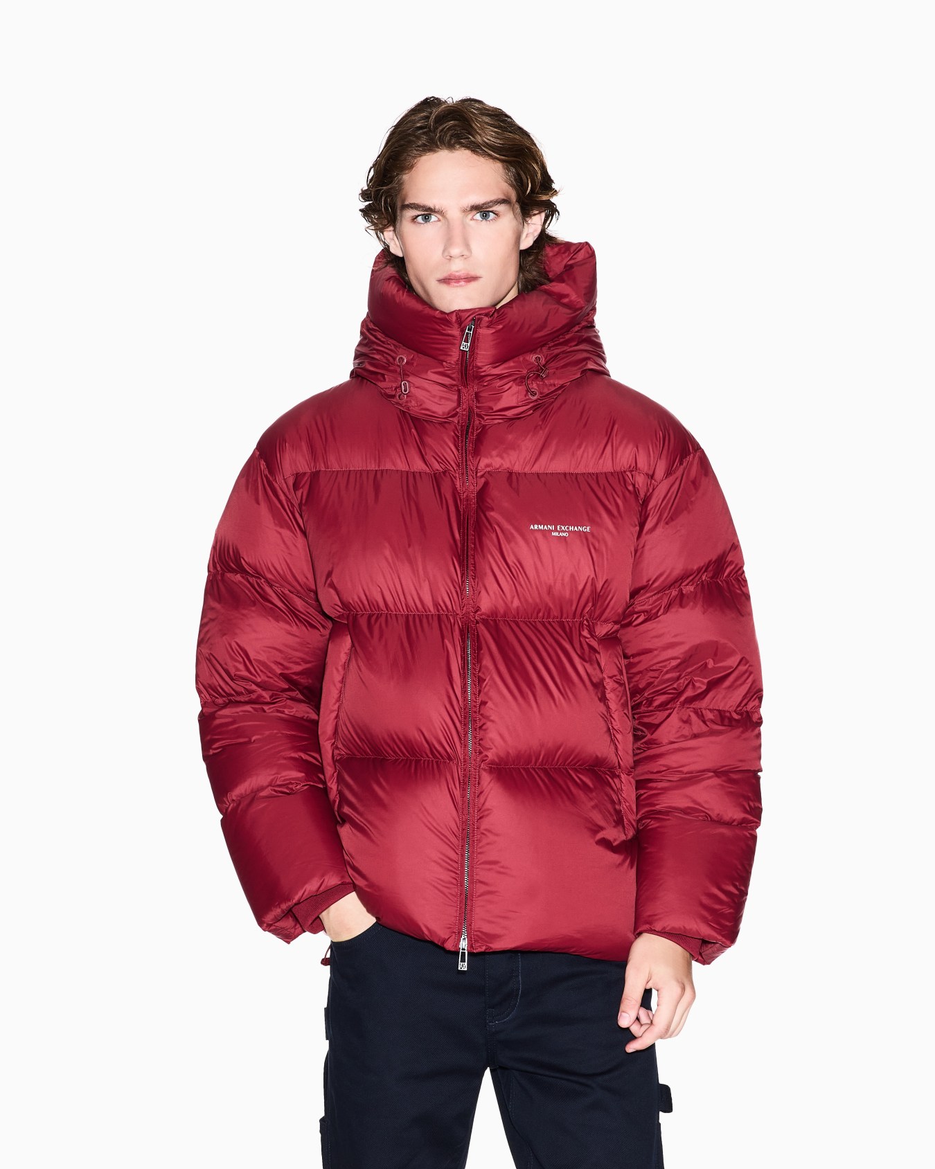 Satin hooded down jacket Slide 4