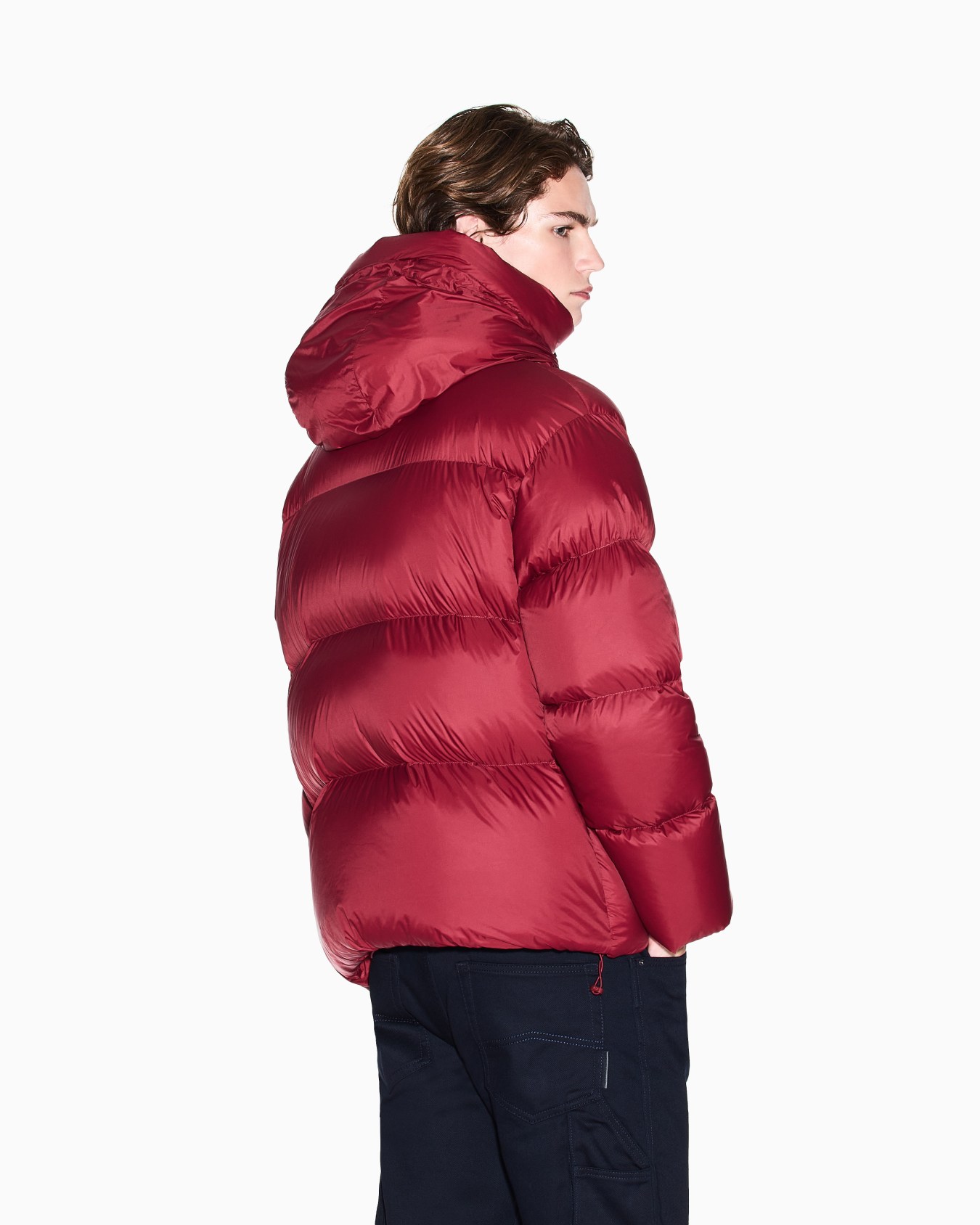 Satin hooded down jacket Slide 3