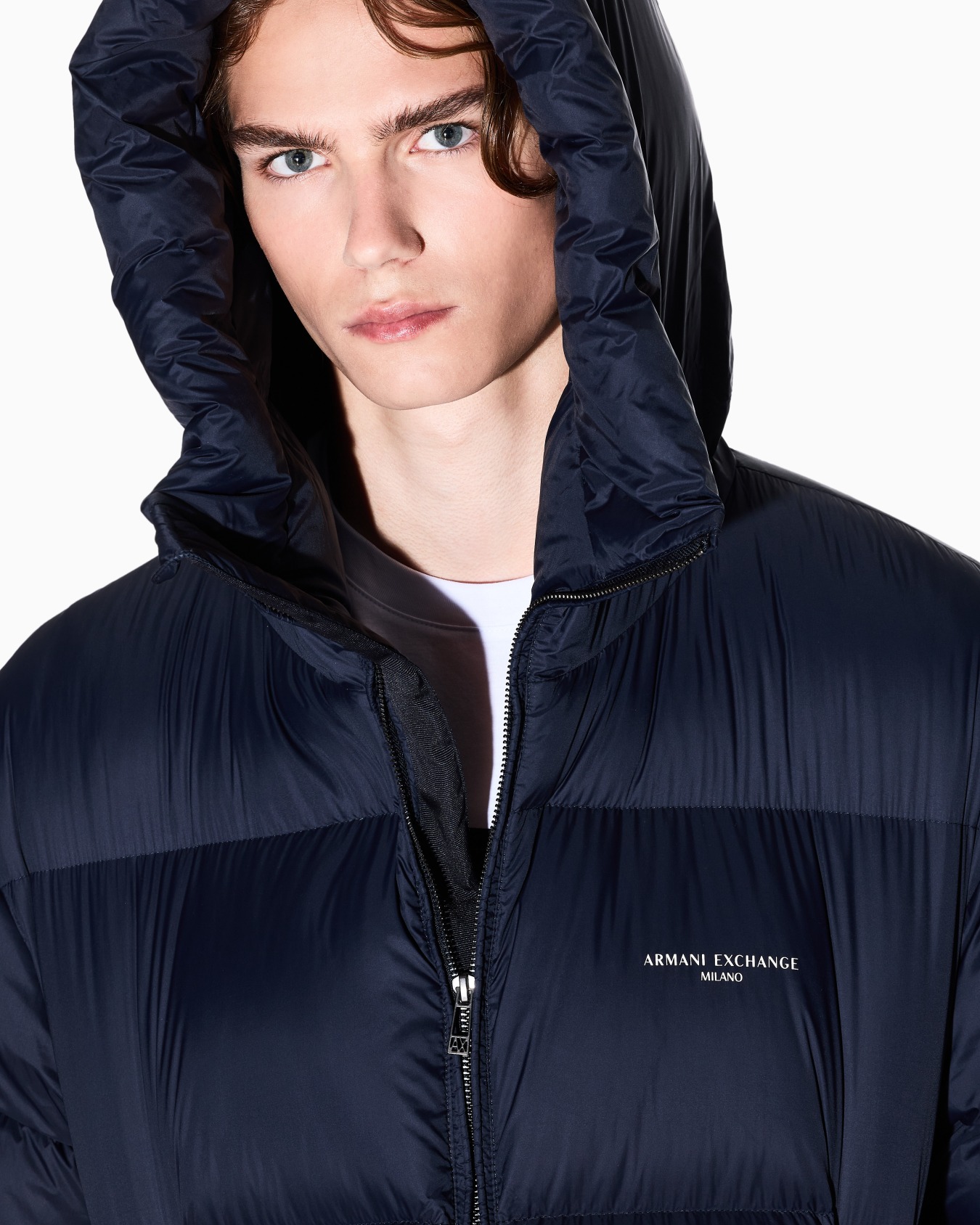 Satin hooded down jacket Slide 5